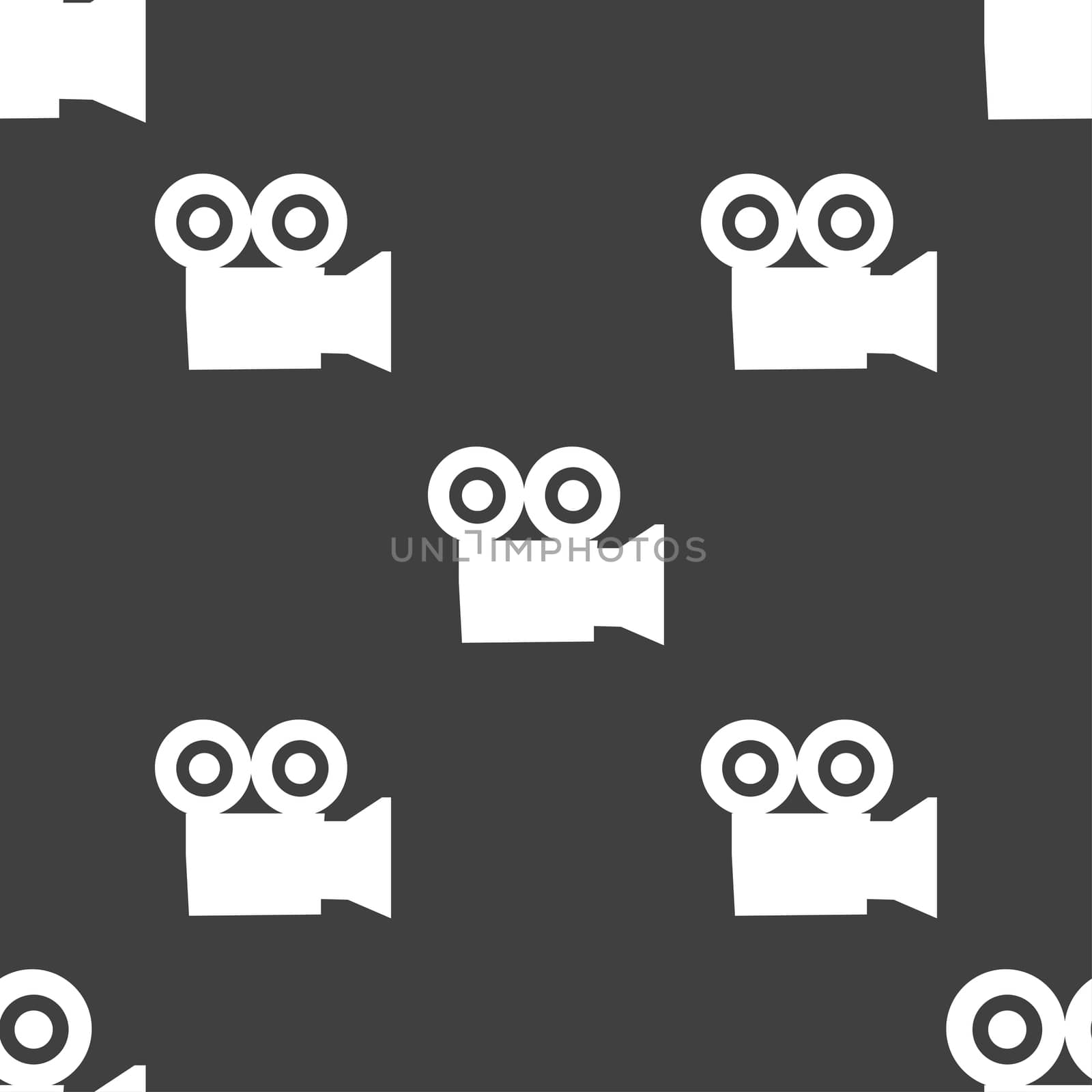 video camera icon sign. Seamless pattern on a gray background. illustration