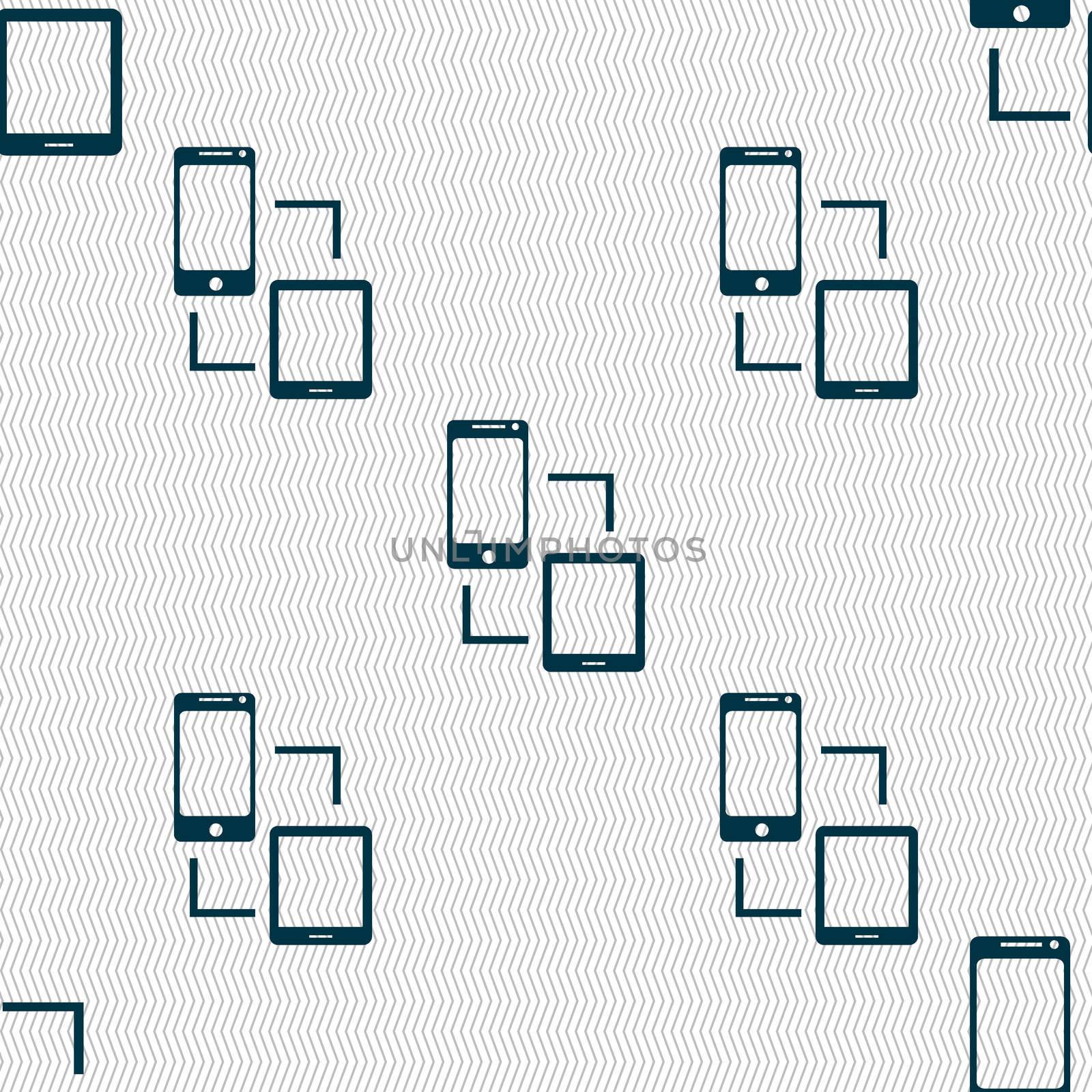 Synchronization sign icon. communicators sync symbol. Data exchange. Seamless abstract background with geometric shapes.  by serhii_lohvyniuk