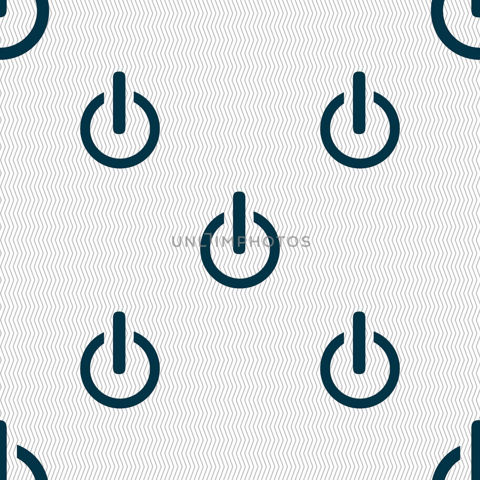 Power sign icon. Switch on symbol. Seamless abstract background with geometric shapes. illustration