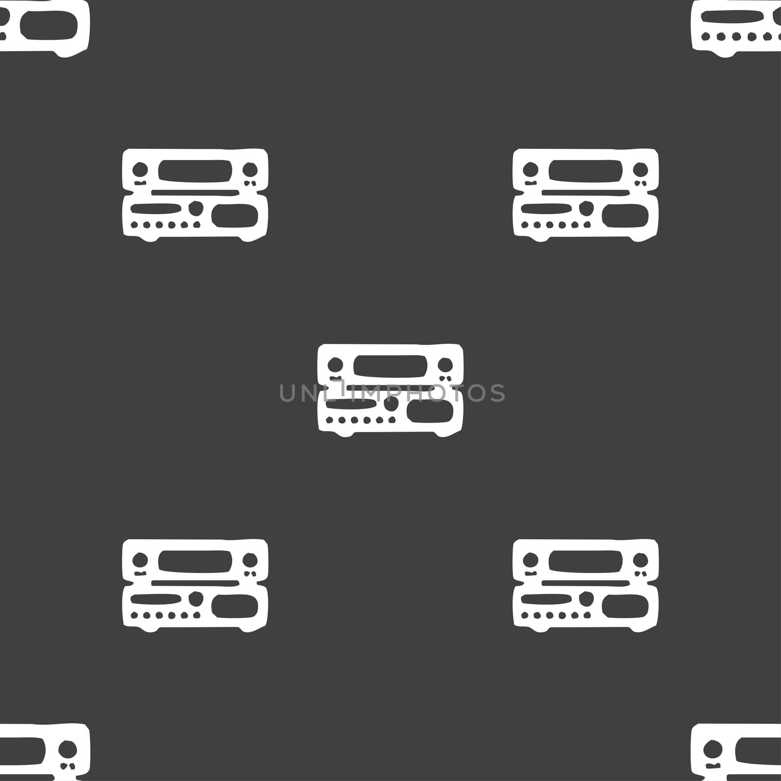radio, receiver, amplifier icon sign. Seamless pattern on a gray background. illustration