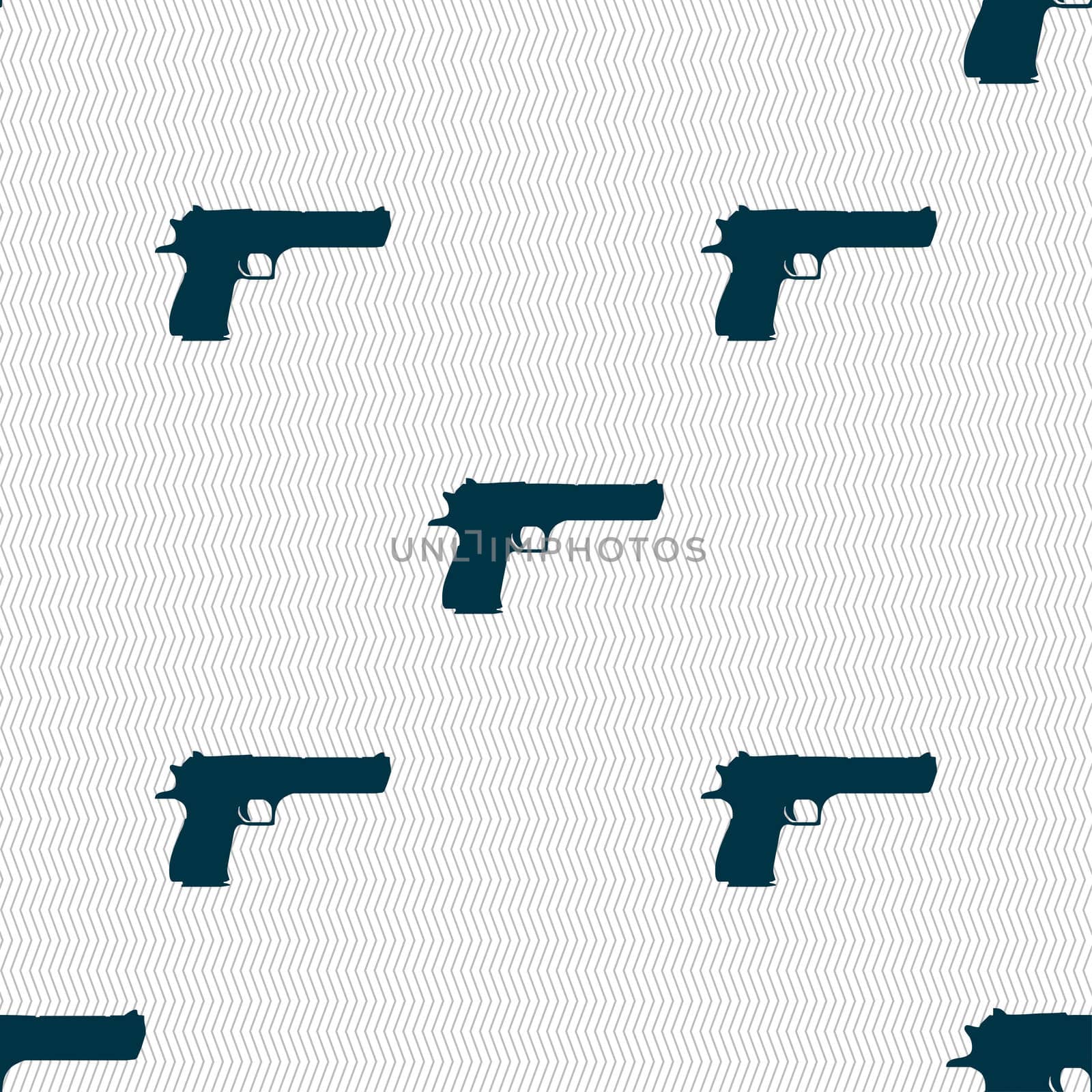 gun icon sign. Seamless pattern with geometric texture. illustration
