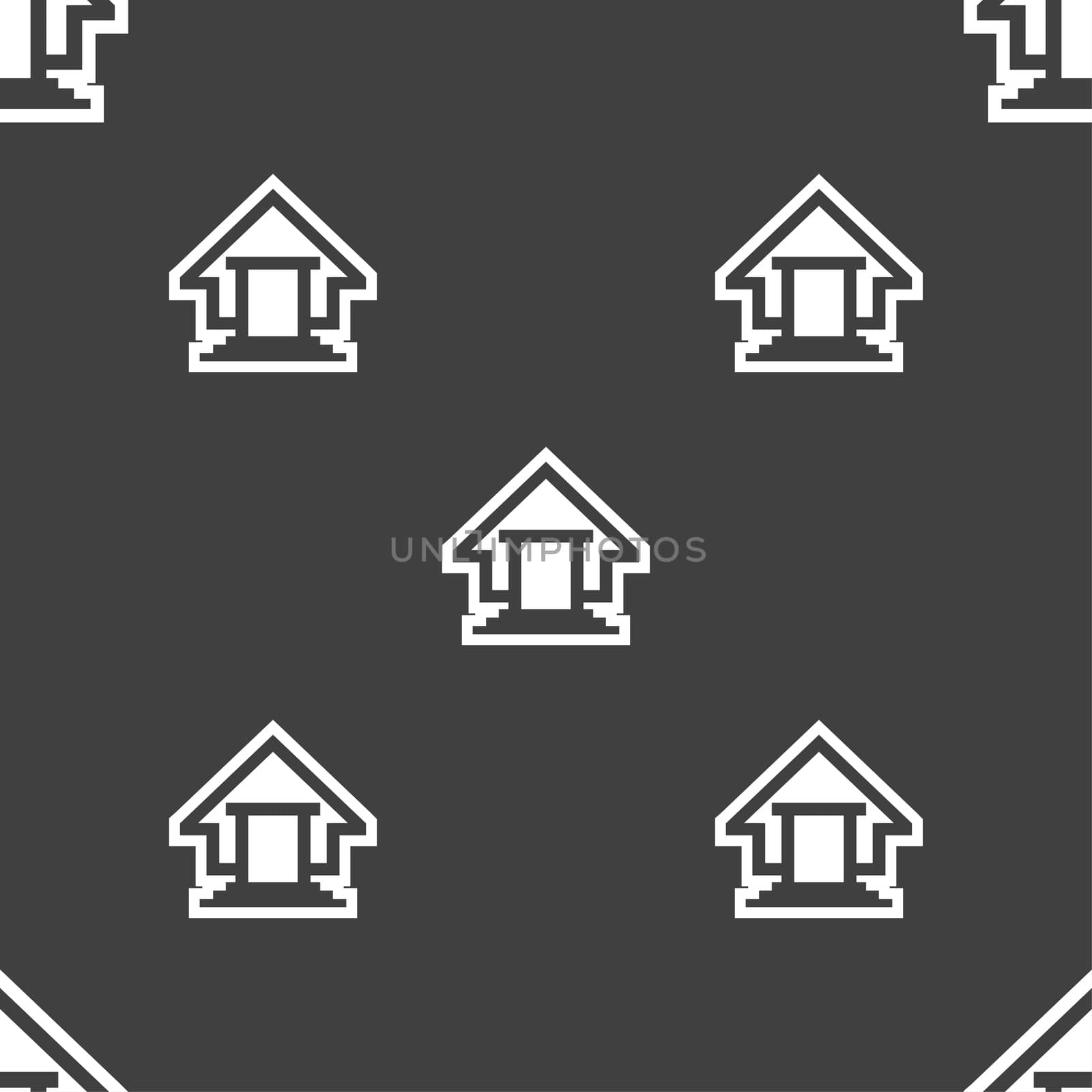 House icon sign. Seamless pattern on a gray background. illustration