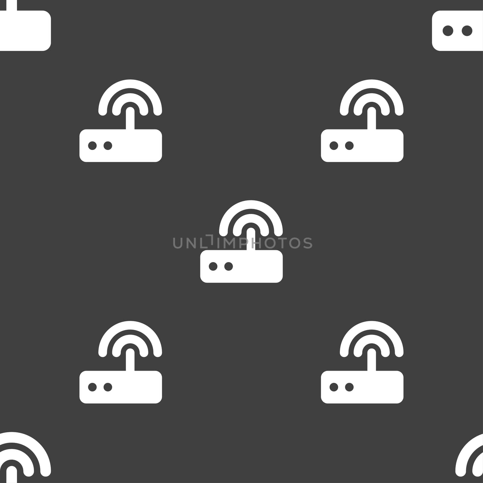 Wi fi router icon sign. Seamless pattern on a gray background.  by serhii_lohvyniuk