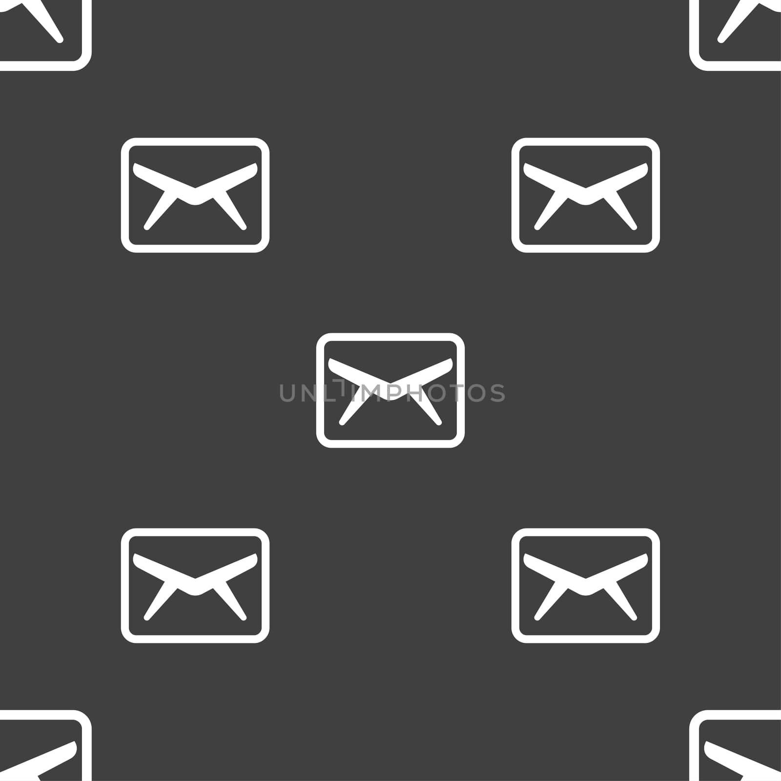 Mail, Envelope, Message icon sign. Seamless pattern on a gray background. illustration