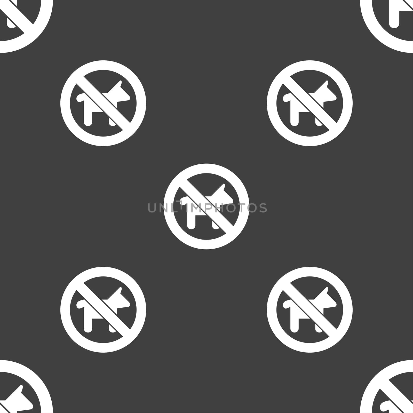 dog walking is prohibited icon sign. Seamless pattern on a gray background.  by serhii_lohvyniuk