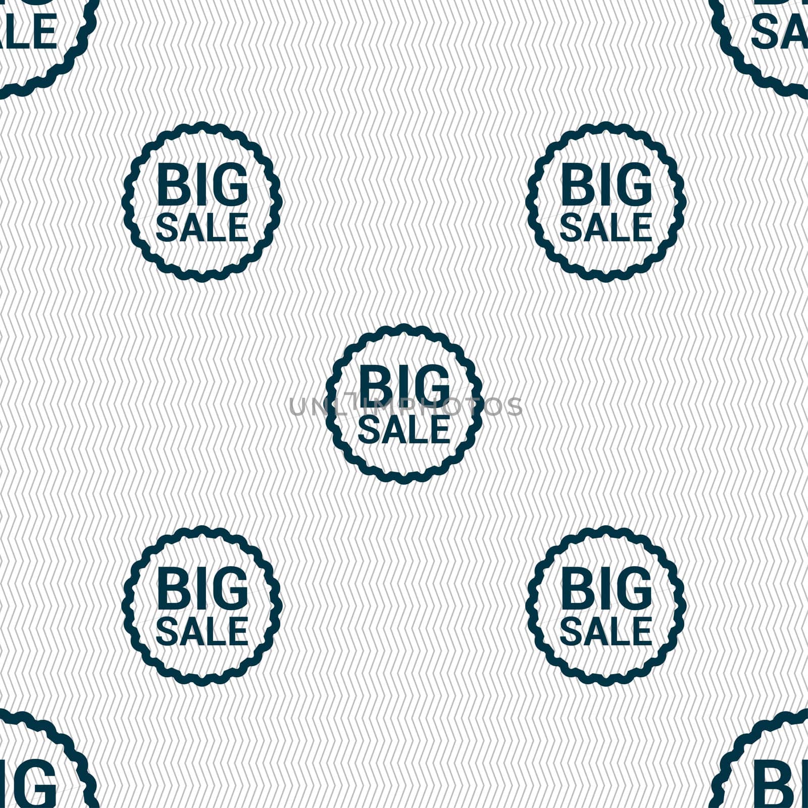 Big sale icon sign. Seamless pattern with geometric texture. illustration