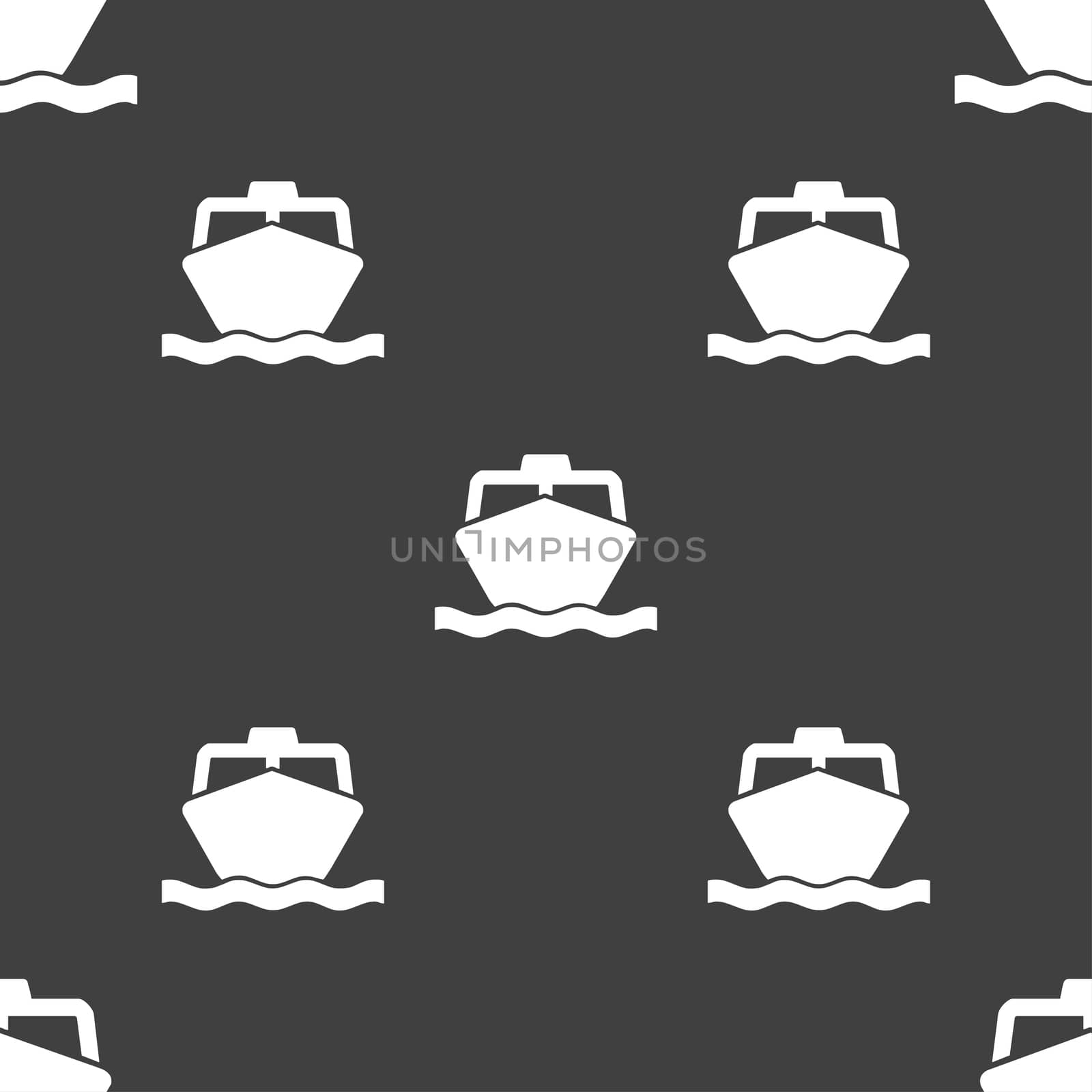 the boat icon sign. Seamless pattern on a gray background.  by serhii_lohvyniuk
