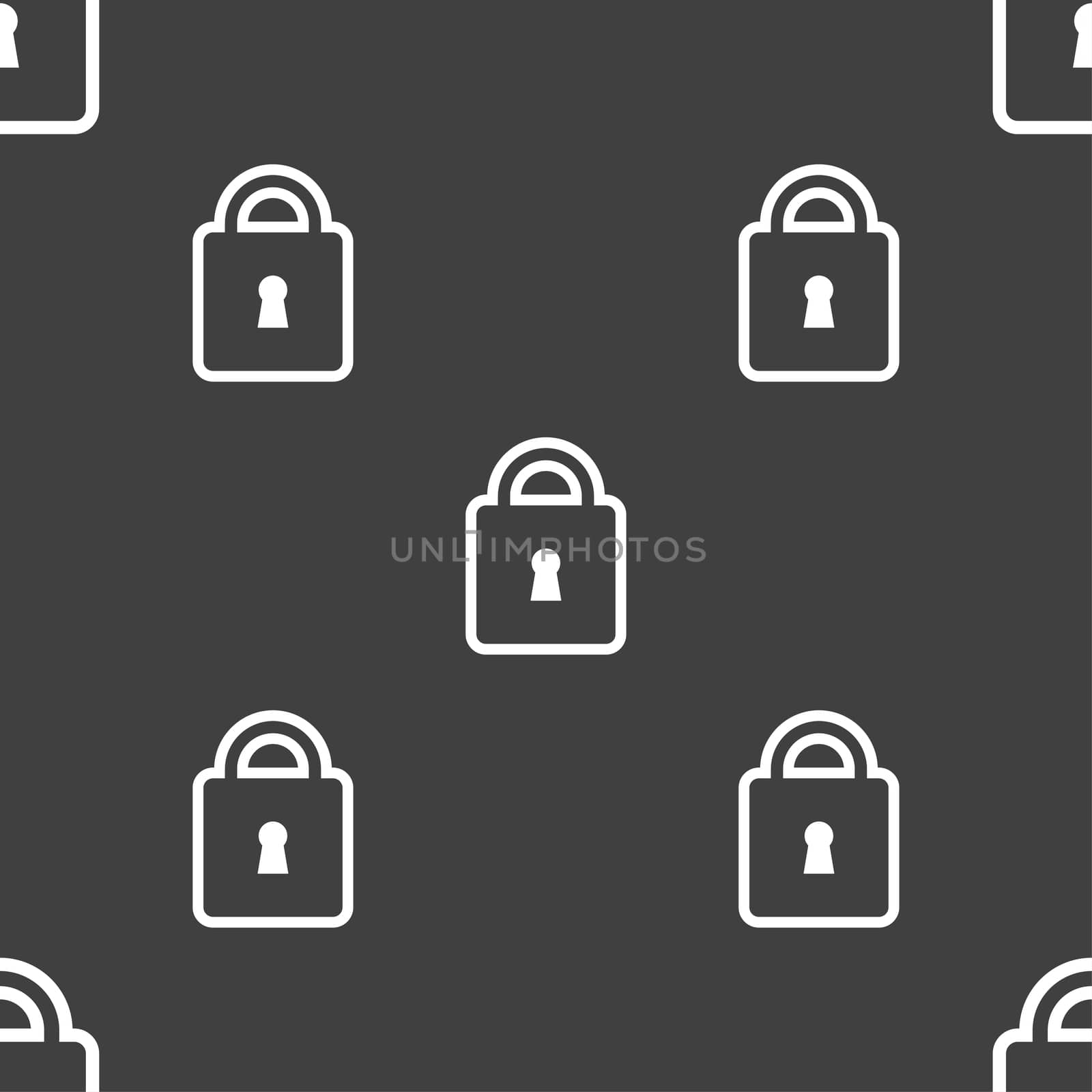 Lock icon sign. Seamless pattern on a gray background.  by serhii_lohvyniuk