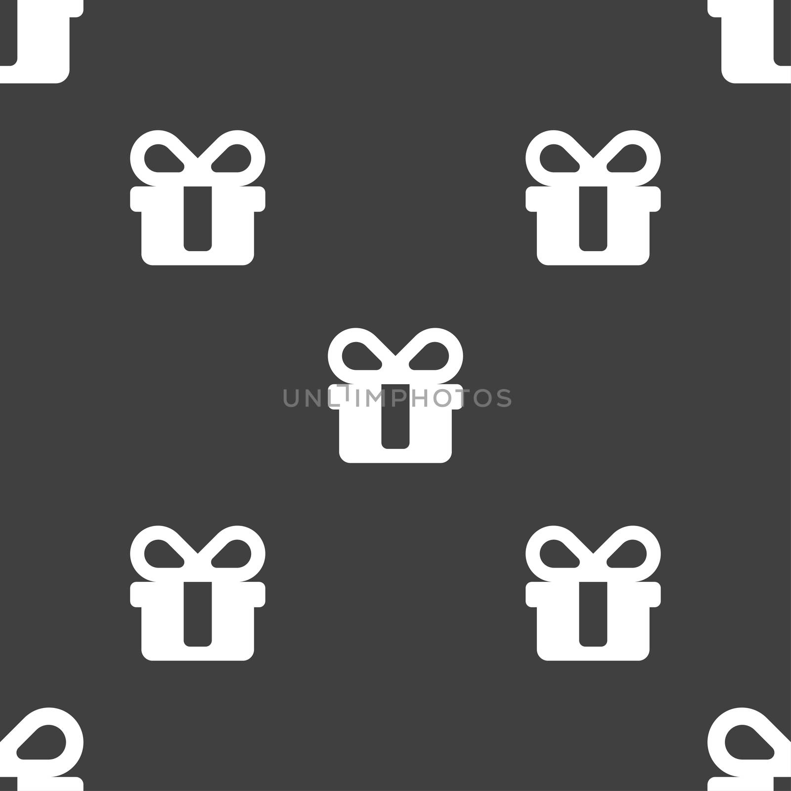 gift icon sign. Seamless pattern on a gray background. illustration