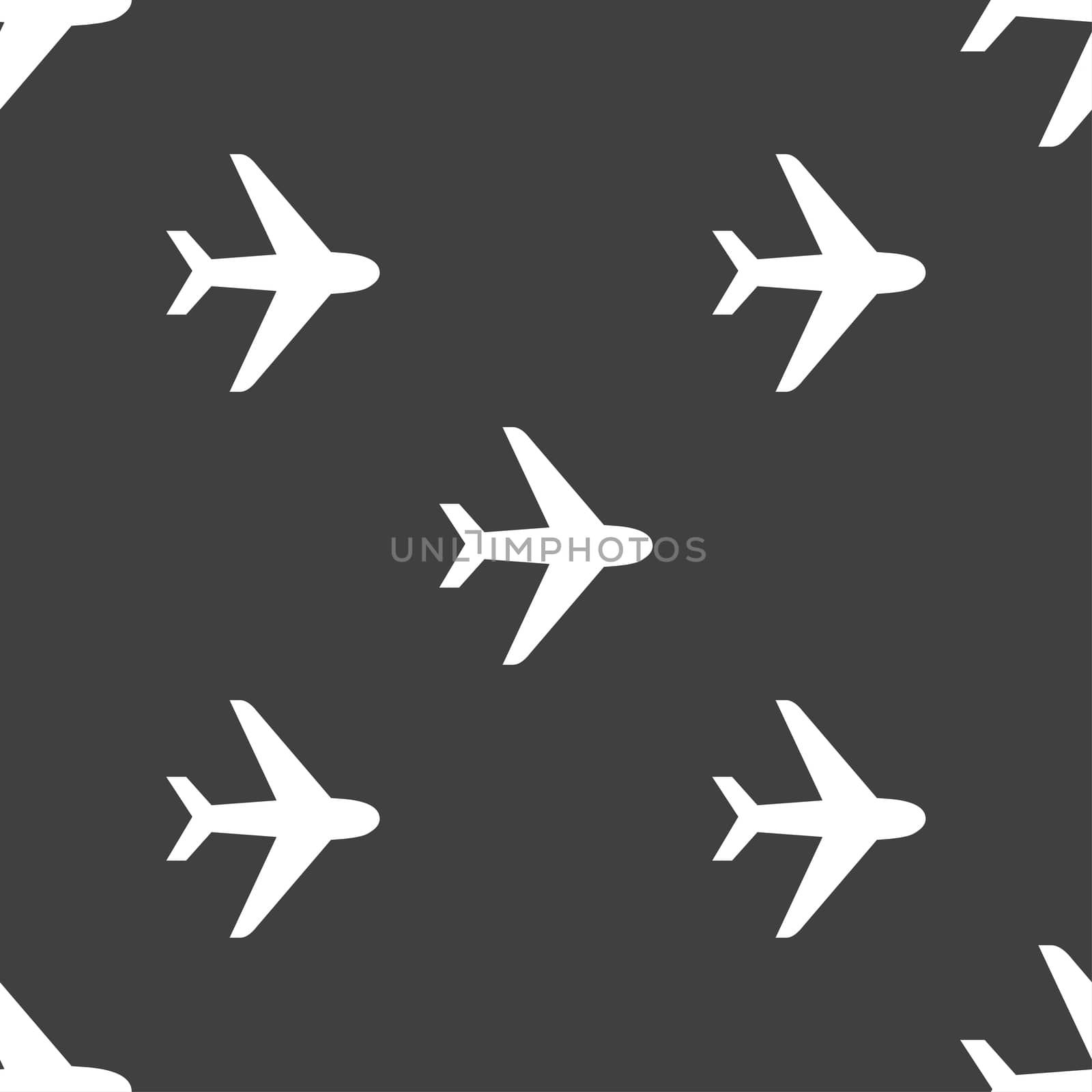 Plane icon sign. Seamless pattern on a gray background.  by serhii_lohvyniuk