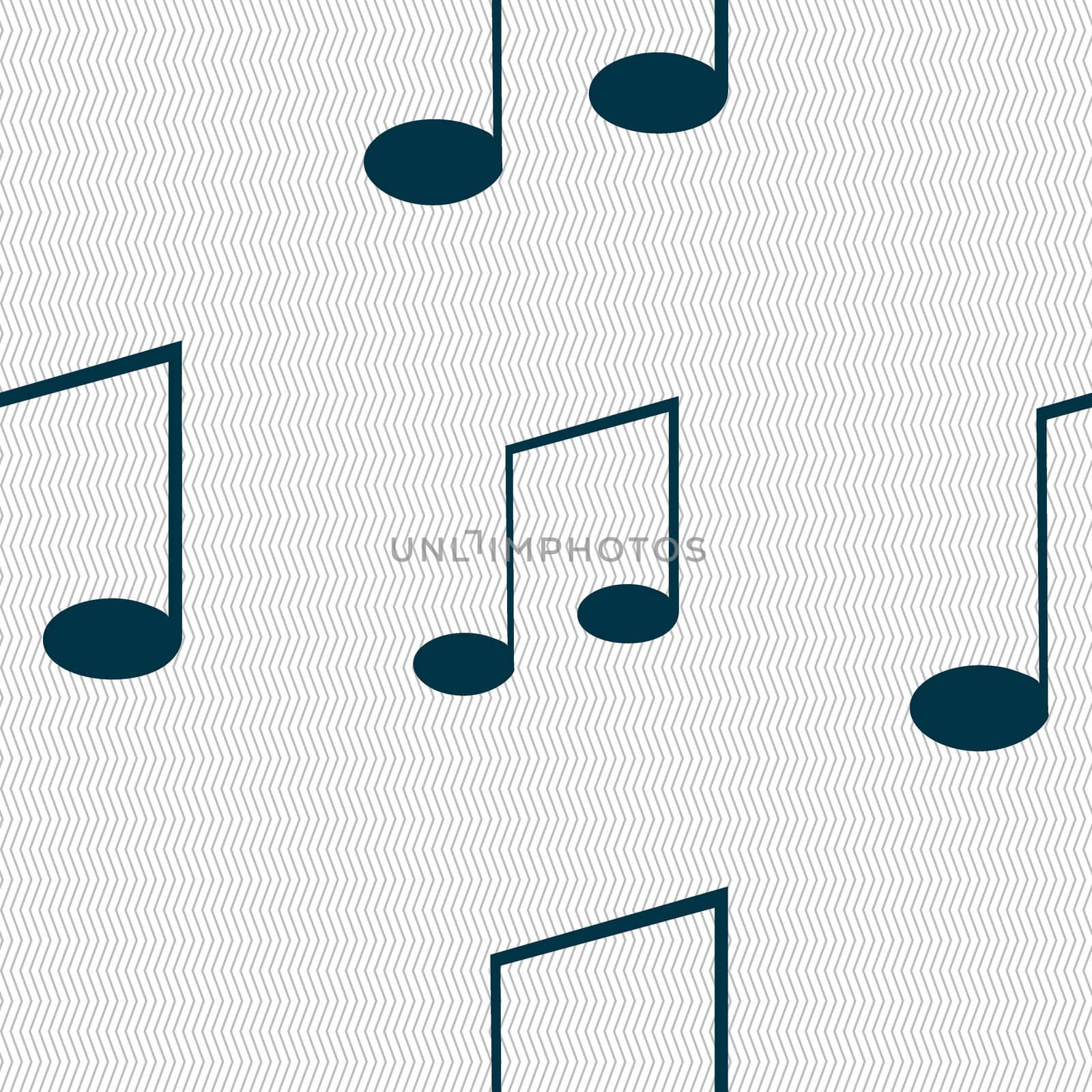 Music note sign icon. Musical symbol. Seamless abstract background with geometric shapes. illustration
