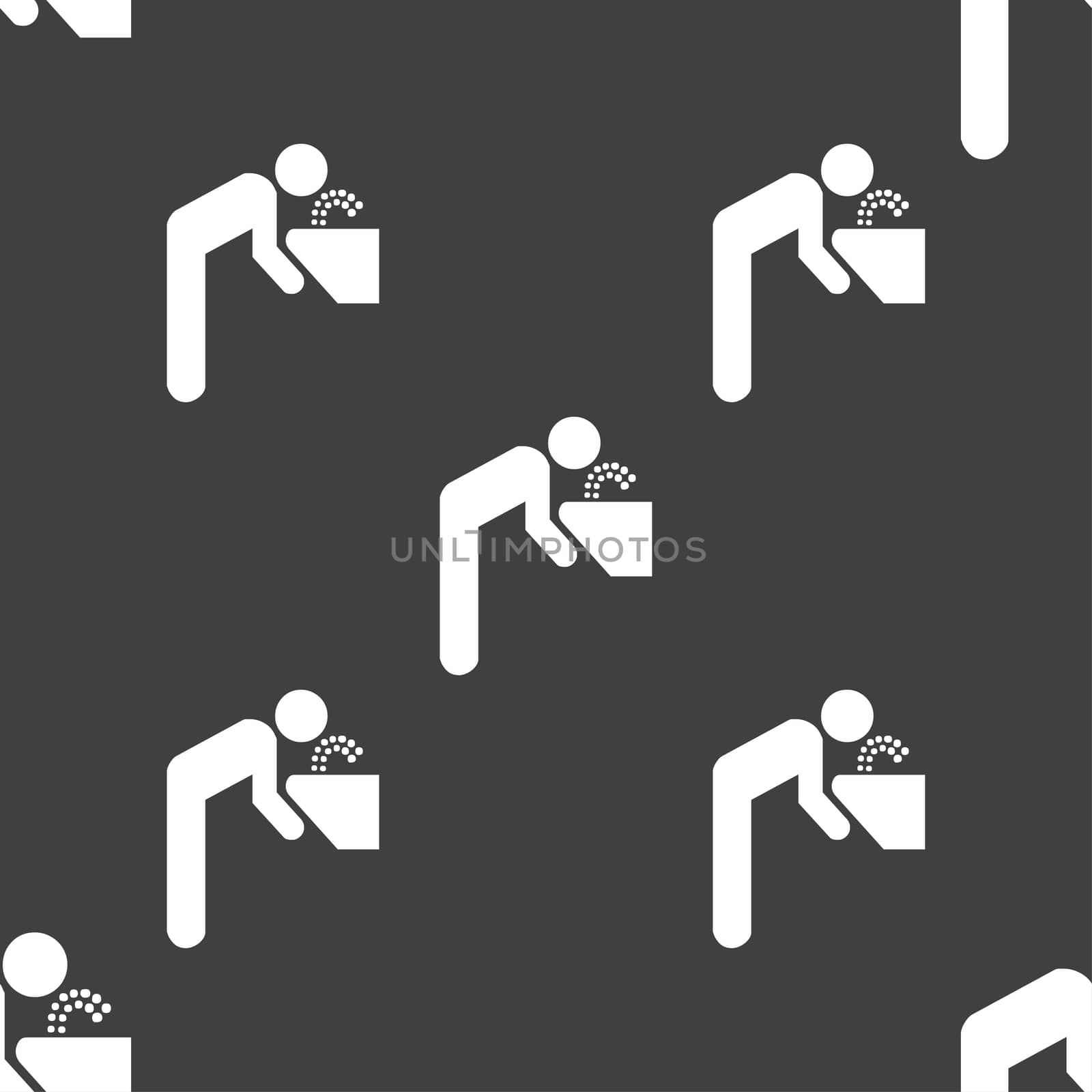 drinking fountain icon sign. Seamless pattern on a gray background. illustration
