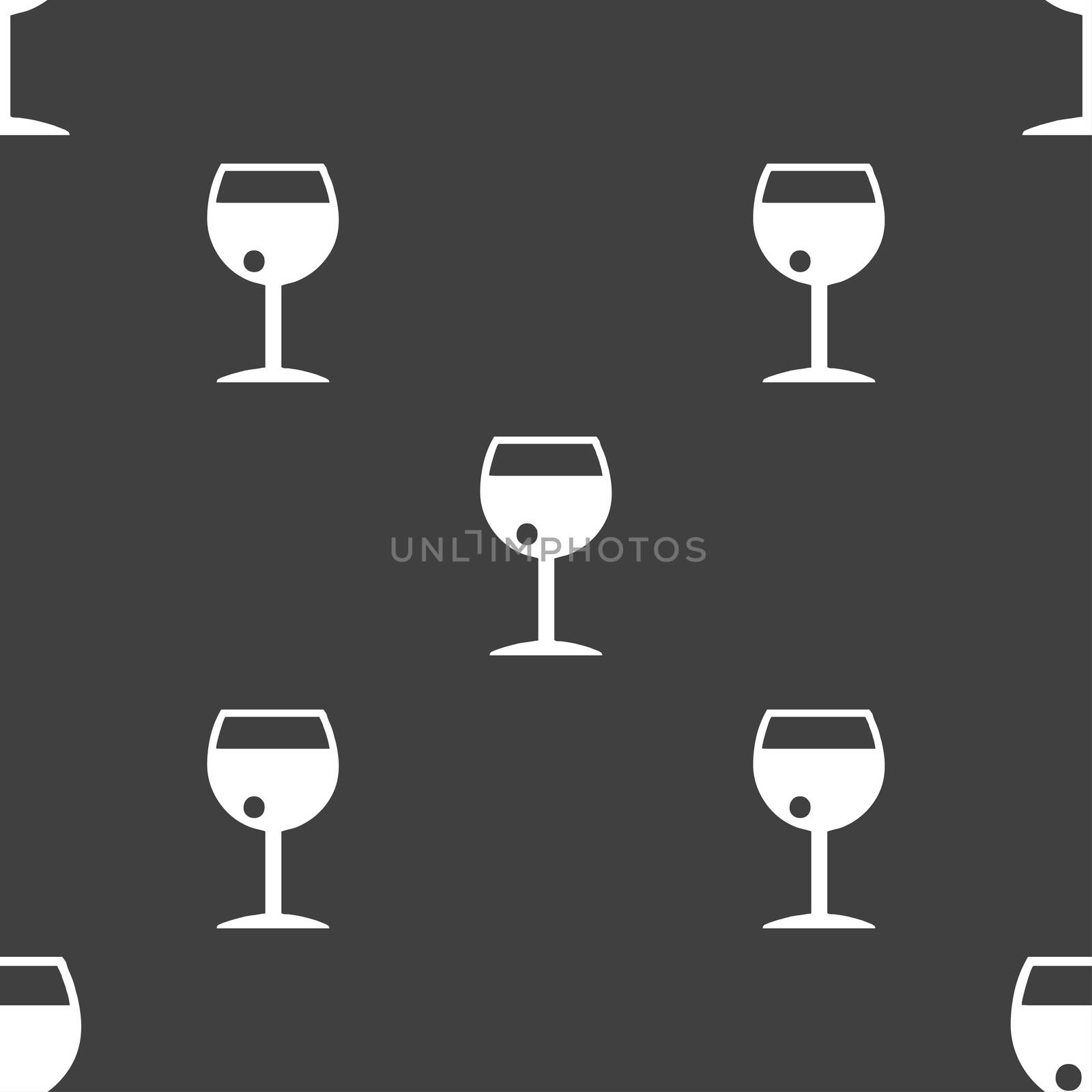 glass of wine icon sign. Seamless pattern on a gray background.  by serhii_lohvyniuk