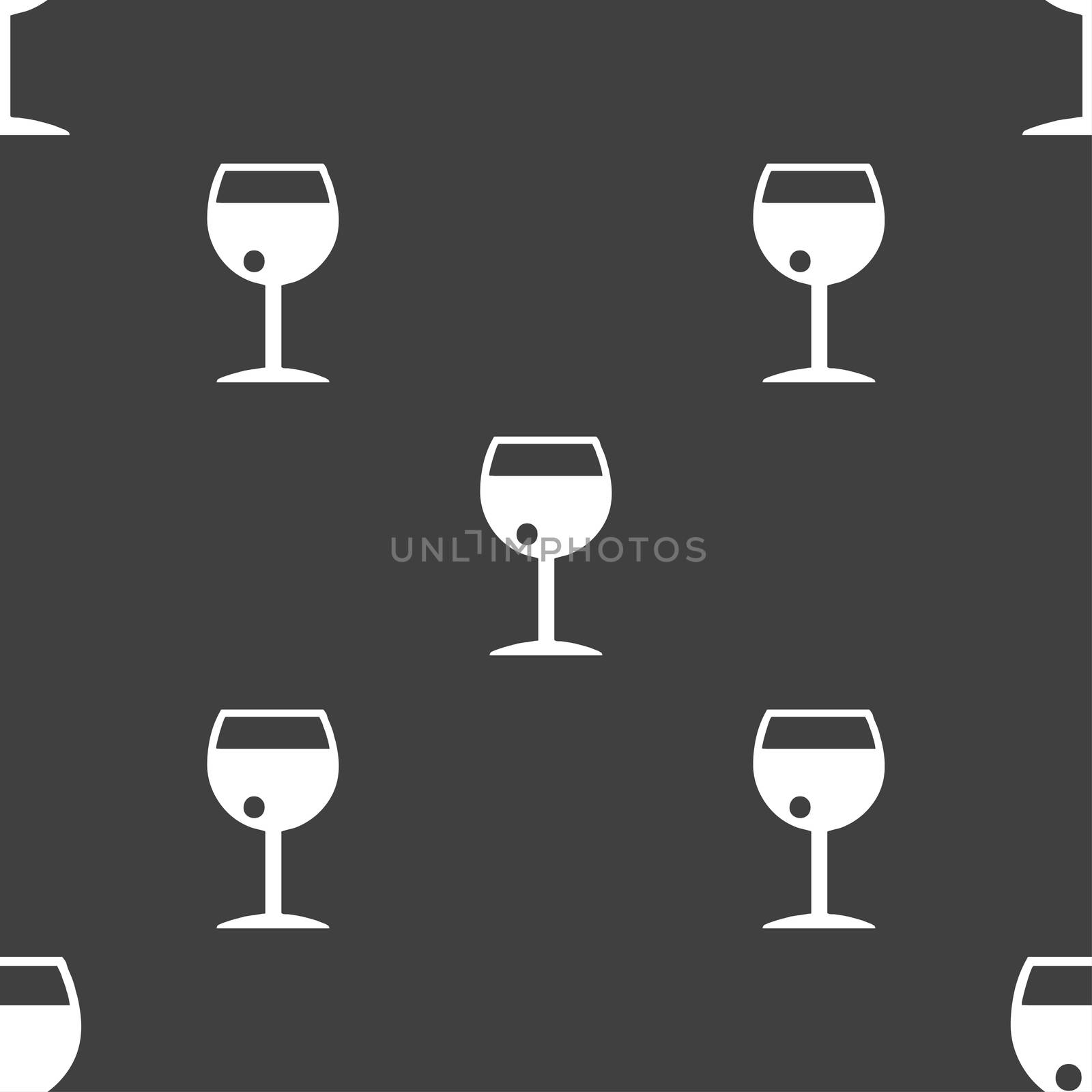 glass of wine icon sign. Seamless pattern on a gray background. illustration