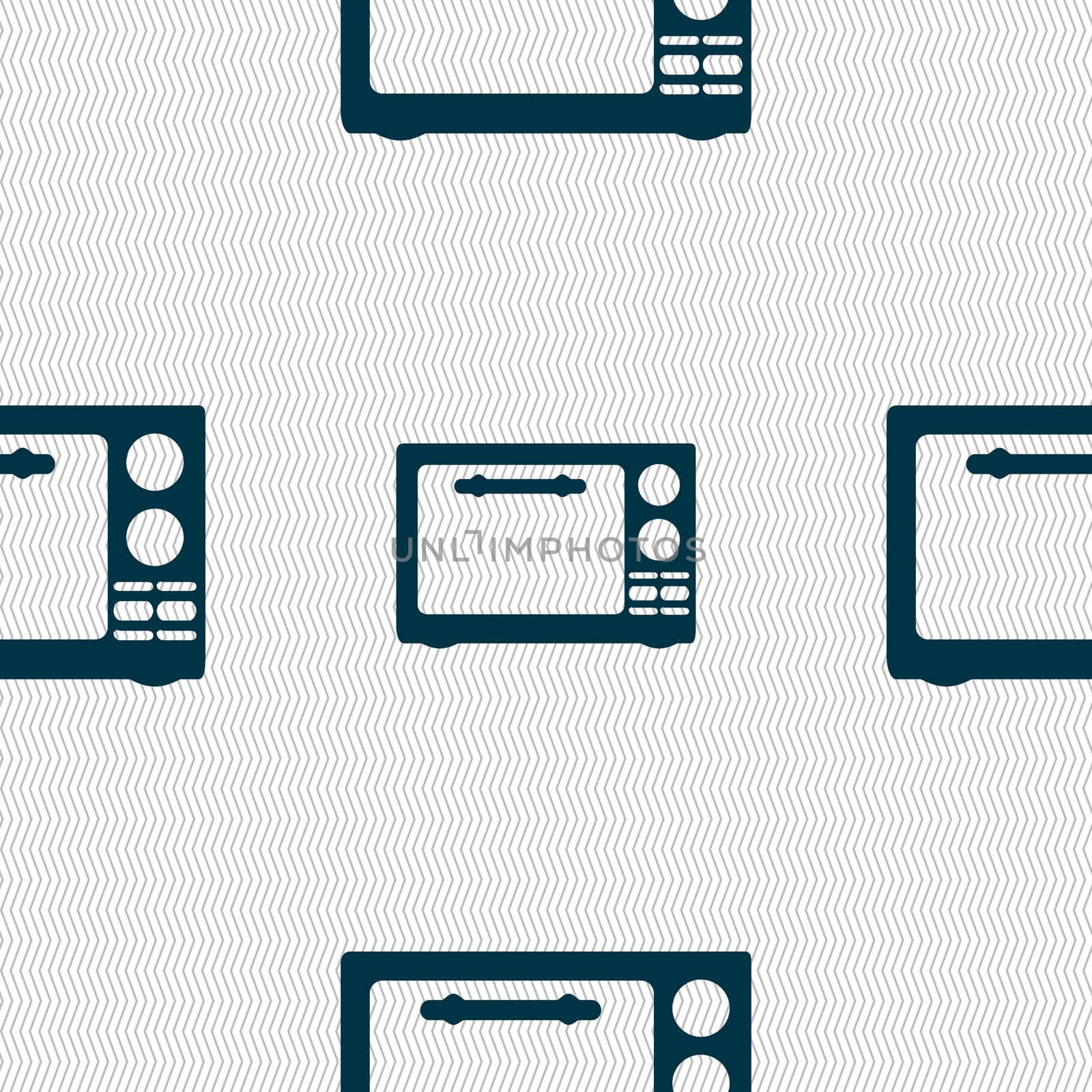 Microwave oven sign icon. Kitchen electric stove symbol. Seamless abstract background with geometric shapes. illustration