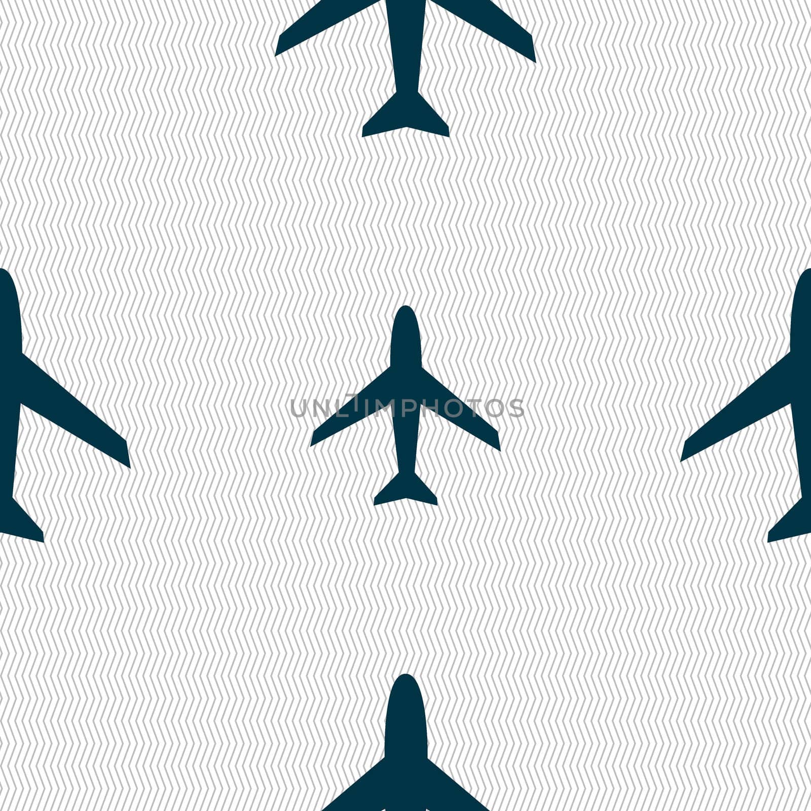 Airplane sign. Plane symbol. Travel icon. Flight flat label. Seamless abstract background with geometric shapes.  by serhii_lohvyniuk