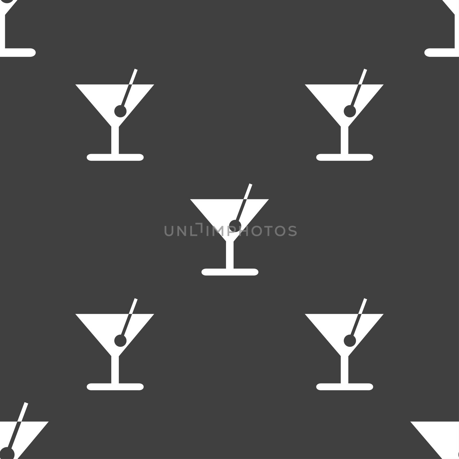 cocktail icon sign. Seamless pattern on a gray background.  by serhii_lohvyniuk