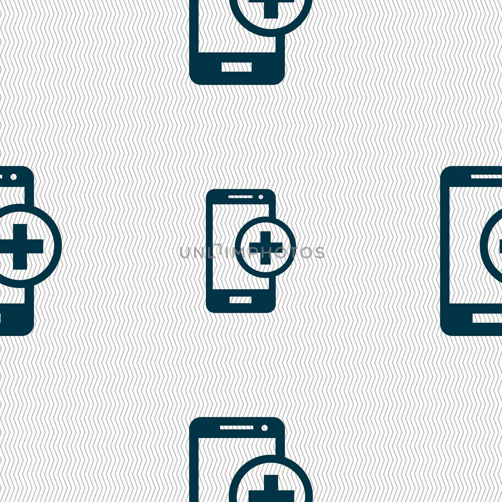Mobile devices sign icon. with symbol plus. Seamless abstract background with geometric shapes. illustration