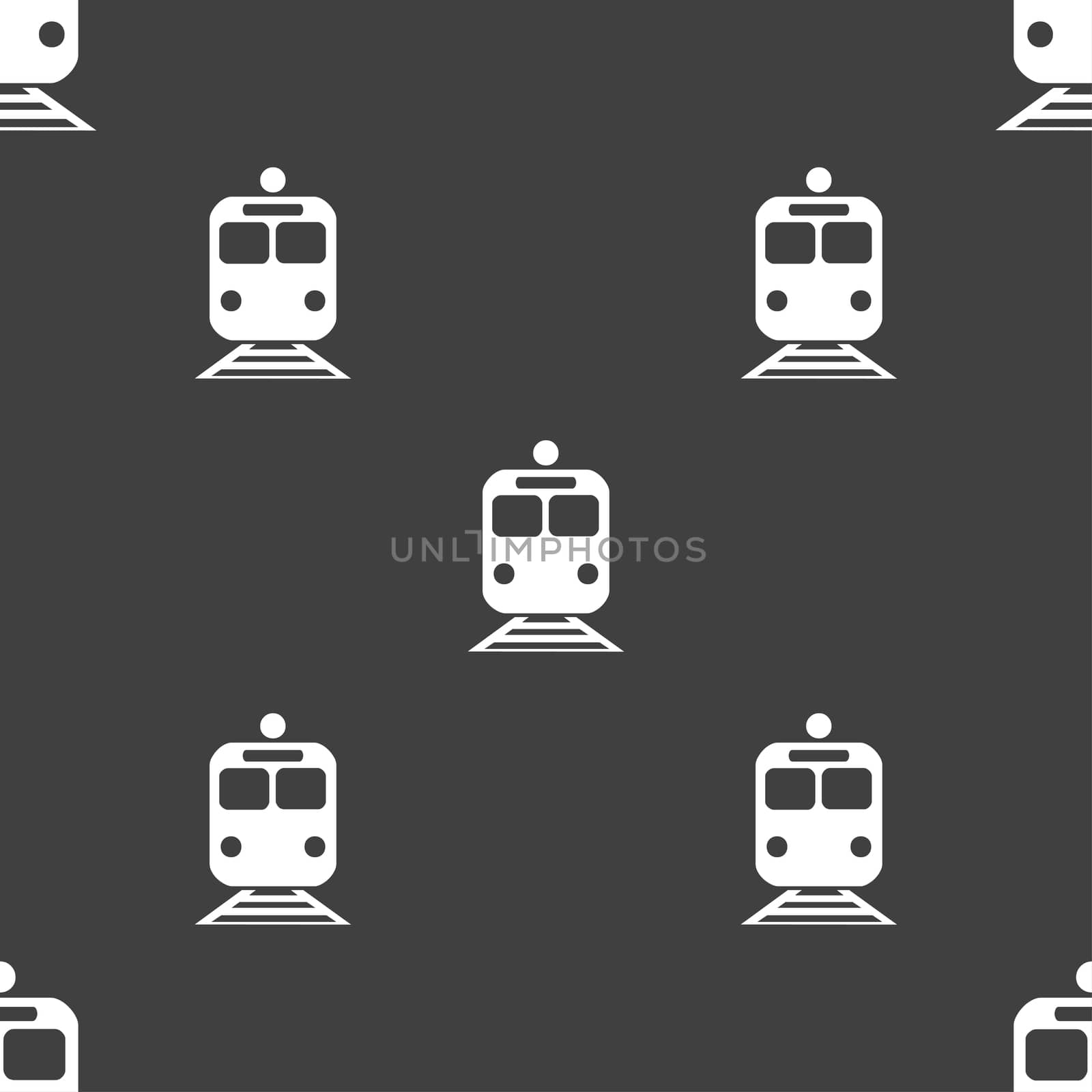 train icon sign. Seamless pattern on a gray background.  by serhii_lohvyniuk