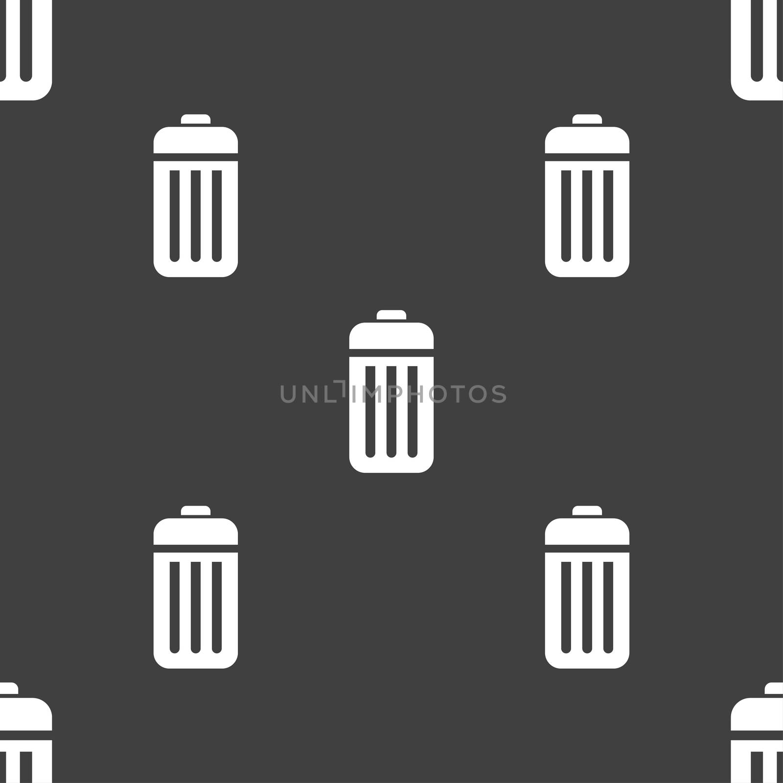 The trash icon sign. Seamless pattern on a gray background. illustration