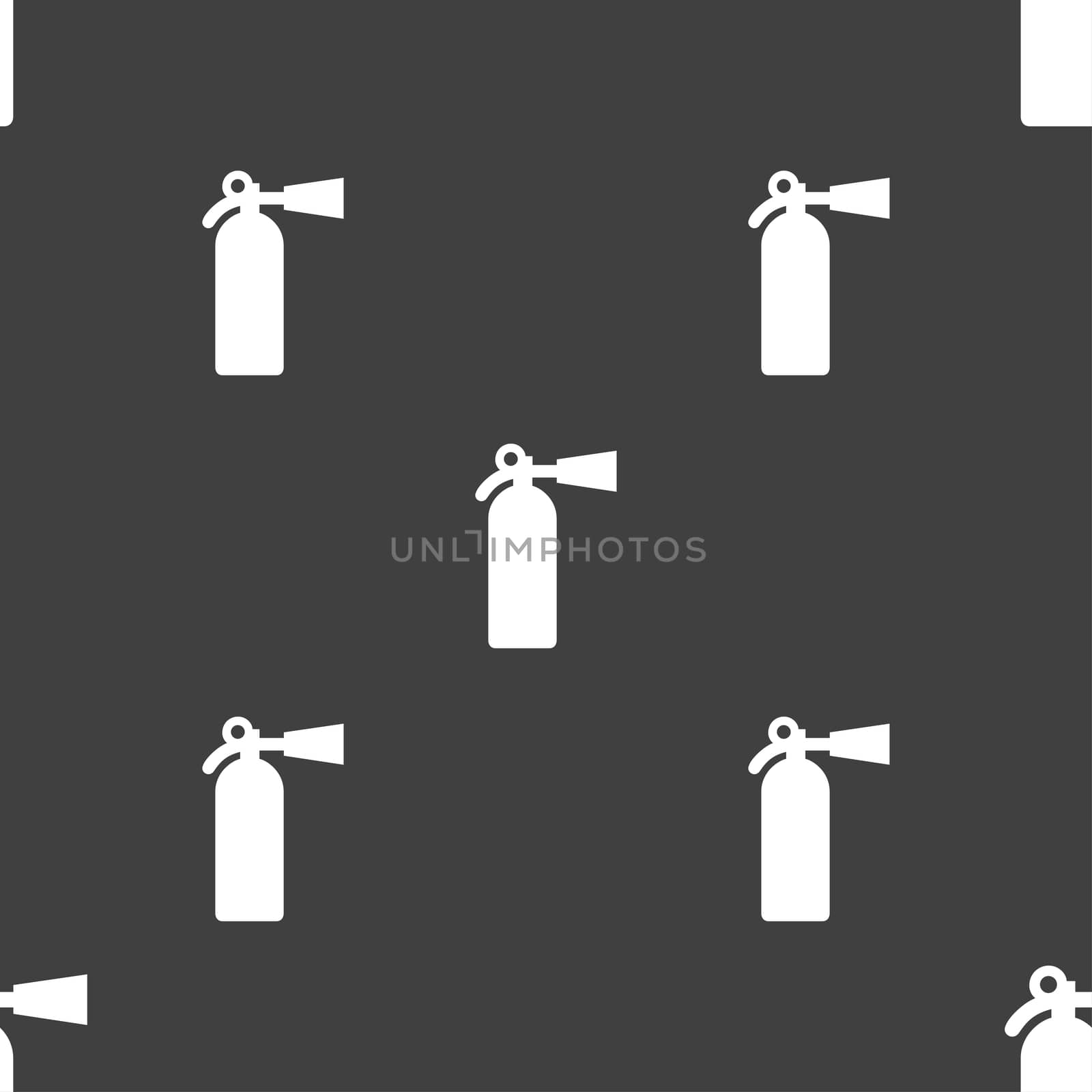 fire extinguisher icon sign. Seamless pattern on a gray background. illustration