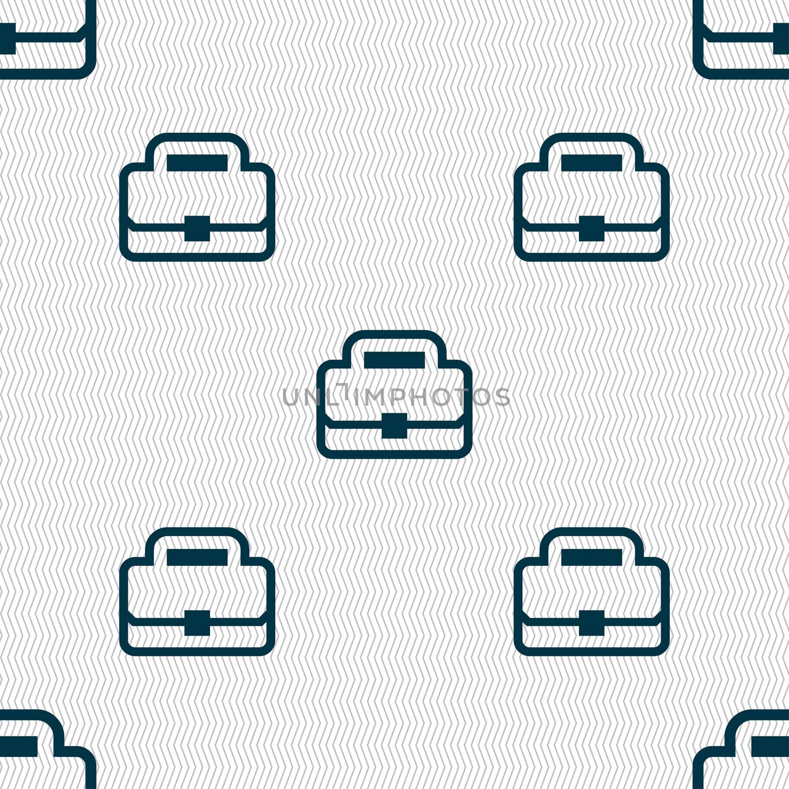 Briefcase icon sign. Seamless pattern with geometric texture. illustration