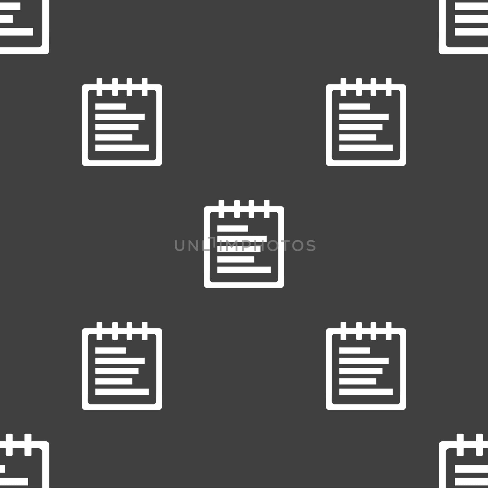 Notepad icon sign. Seamless pattern on a gray background. illustration