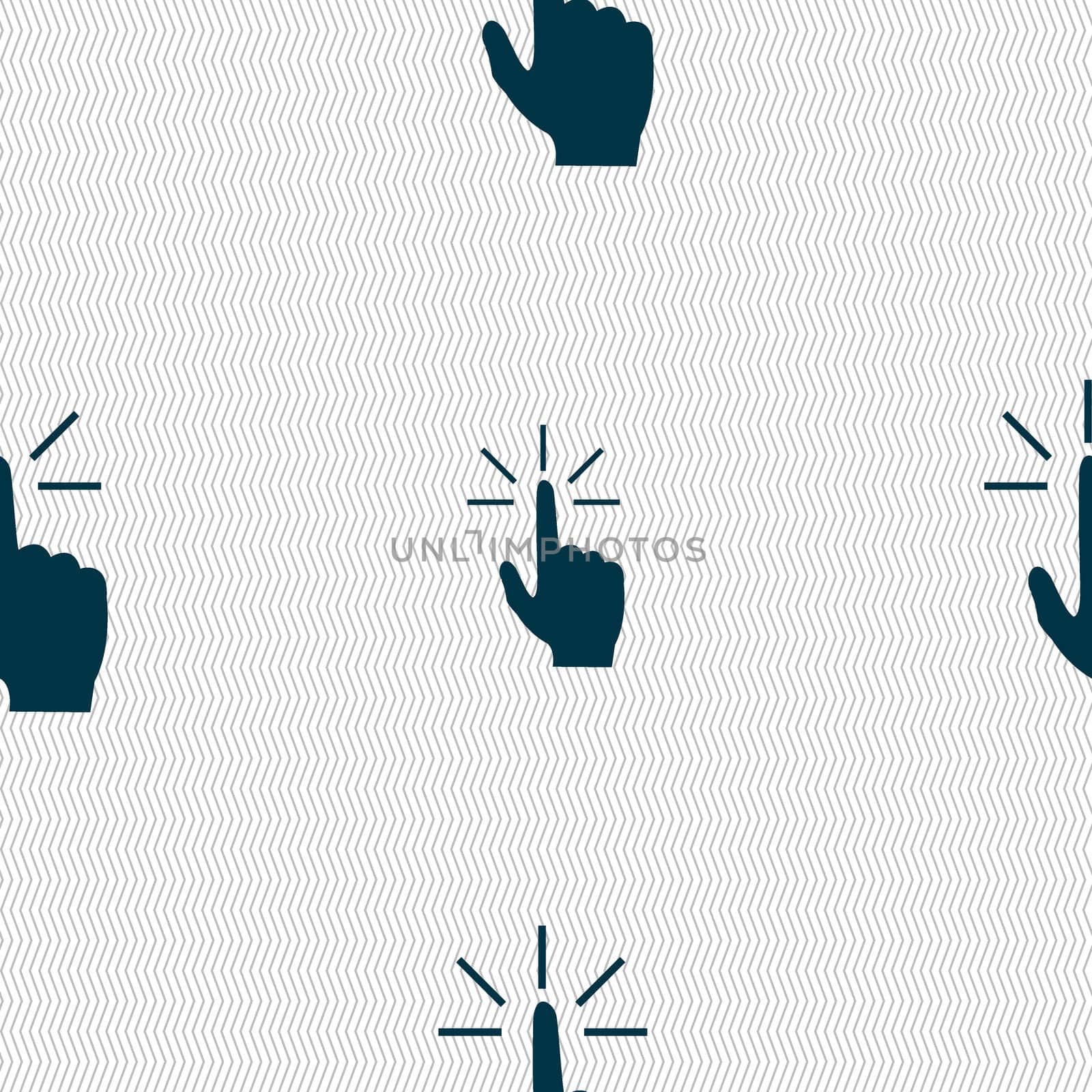 Click here hand icon sign. Seamless abstract background with geometric shapes. illustration