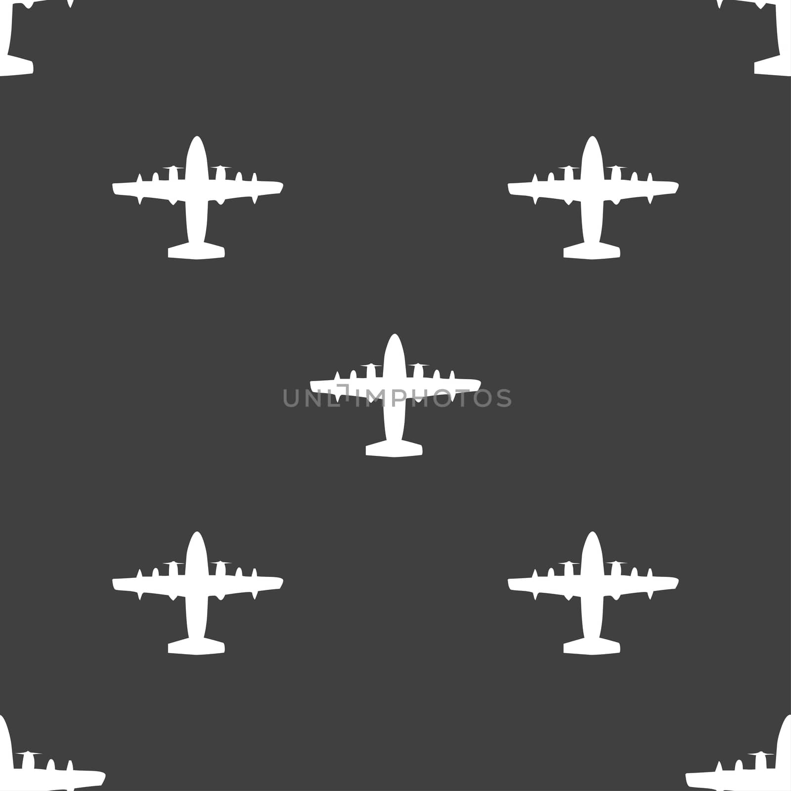 aircraft icon sign. Seamless pattern on a gray background. illustration