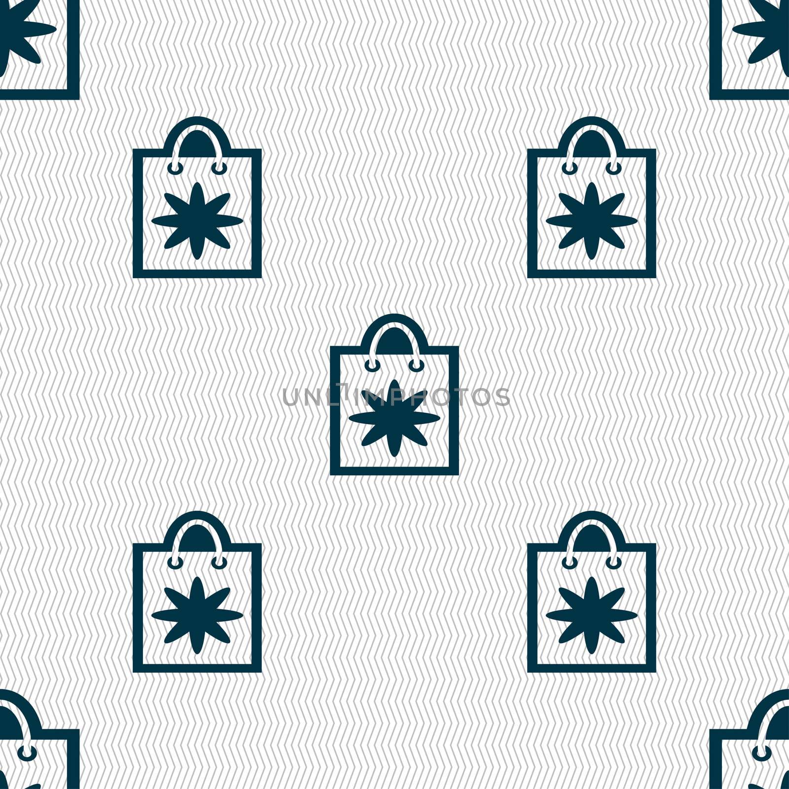 shopping bag icon sign. Seamless pattern with geometric texture. illustration