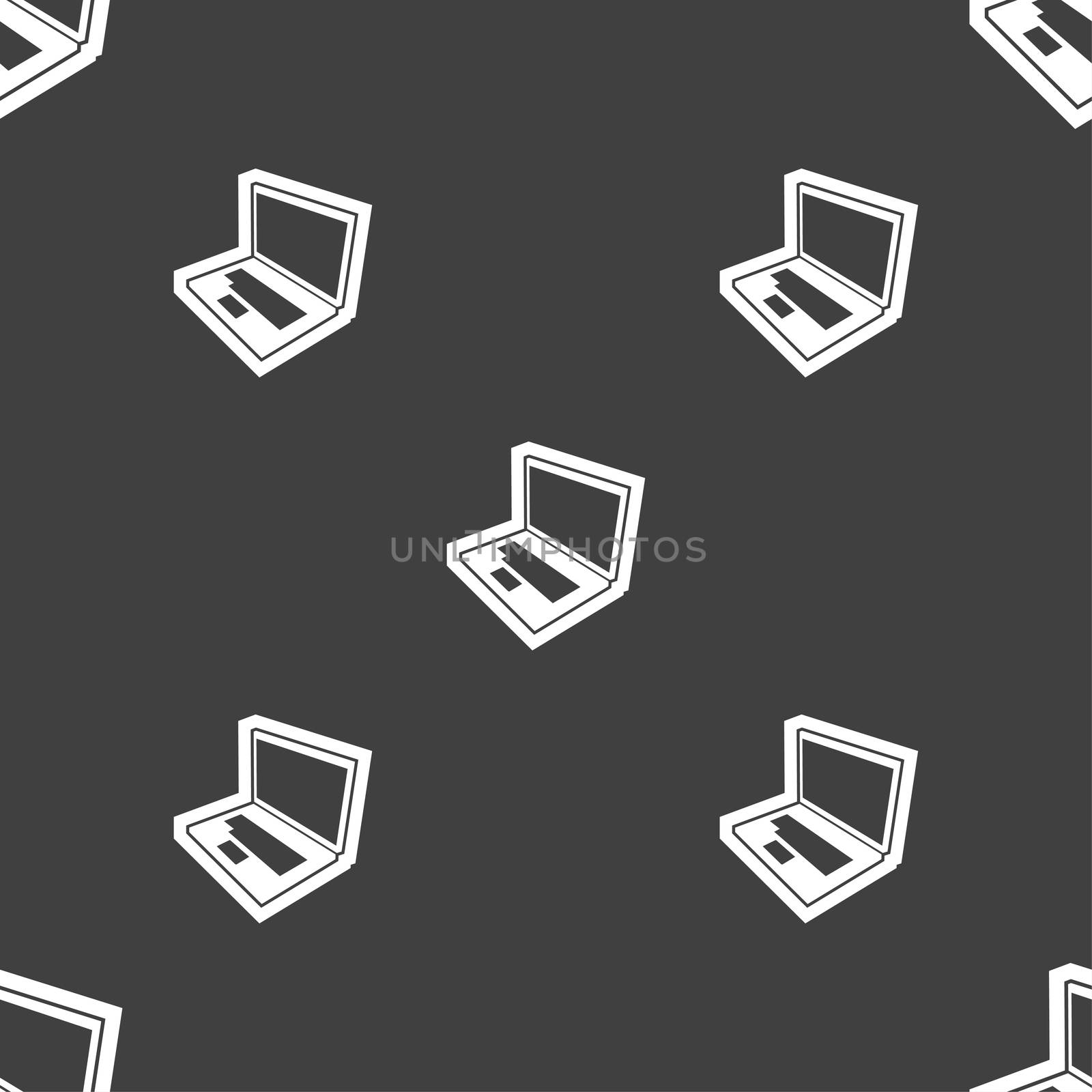Laptop icon sign. Seamless pattern on a gray background.  by serhii_lohvyniuk