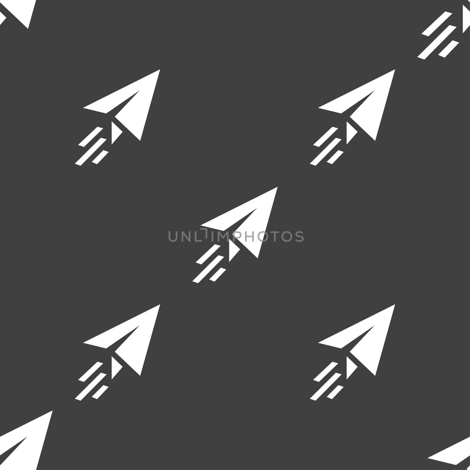 Paper airplane icon sign. Seamless pattern on a gray background. illustration