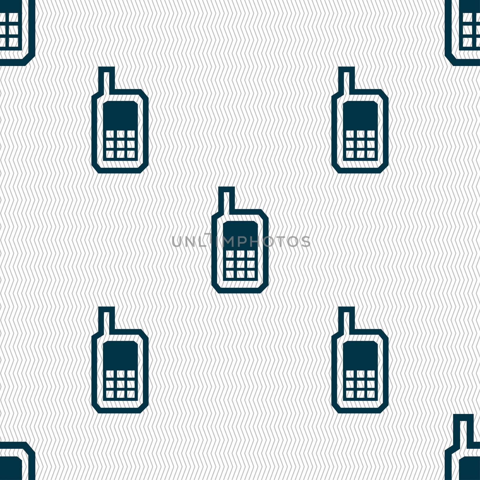 Mobile phone icon sign. Seamless pattern with geometric texture. illustration