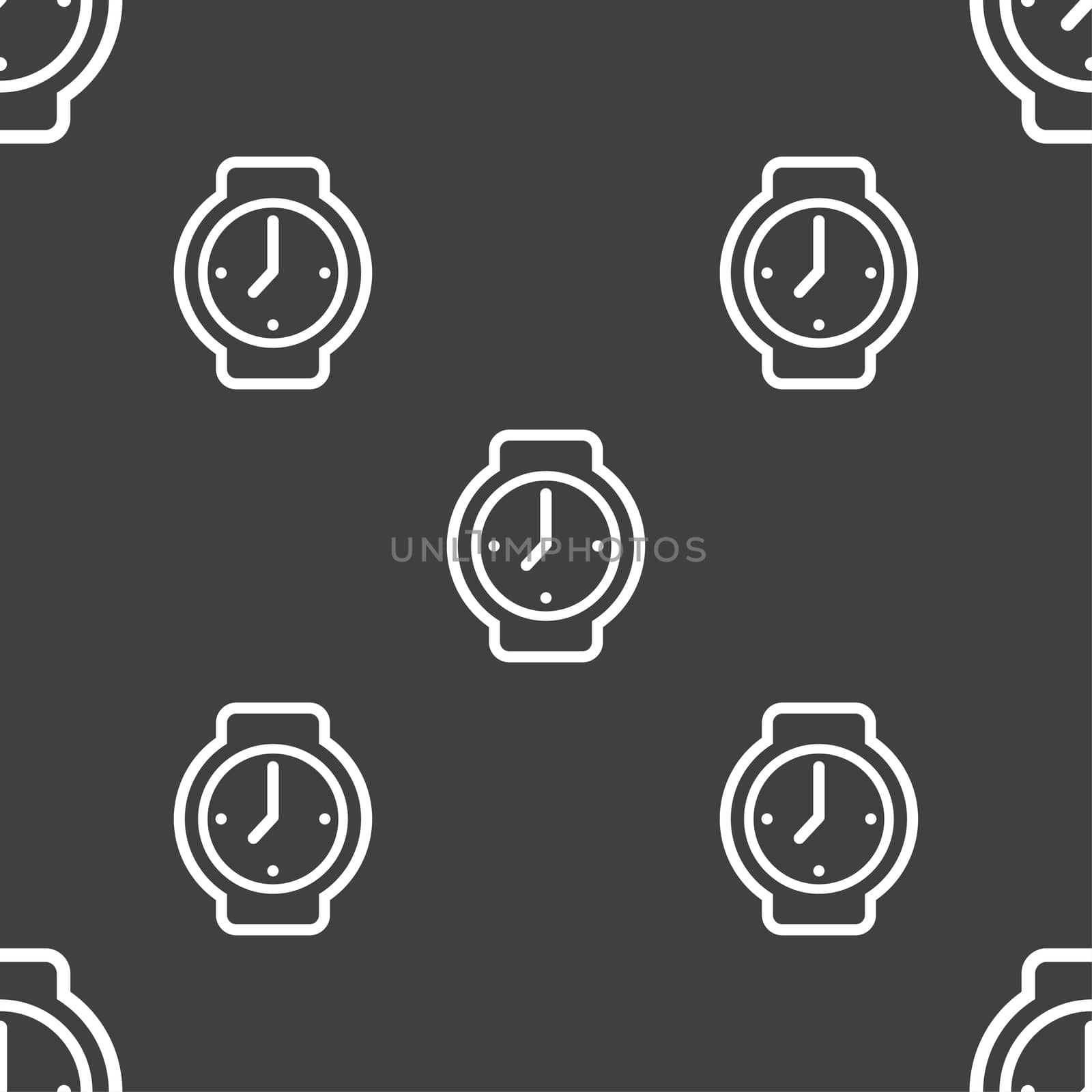 watches icon sign. Seamless pattern on a gray background. illustration