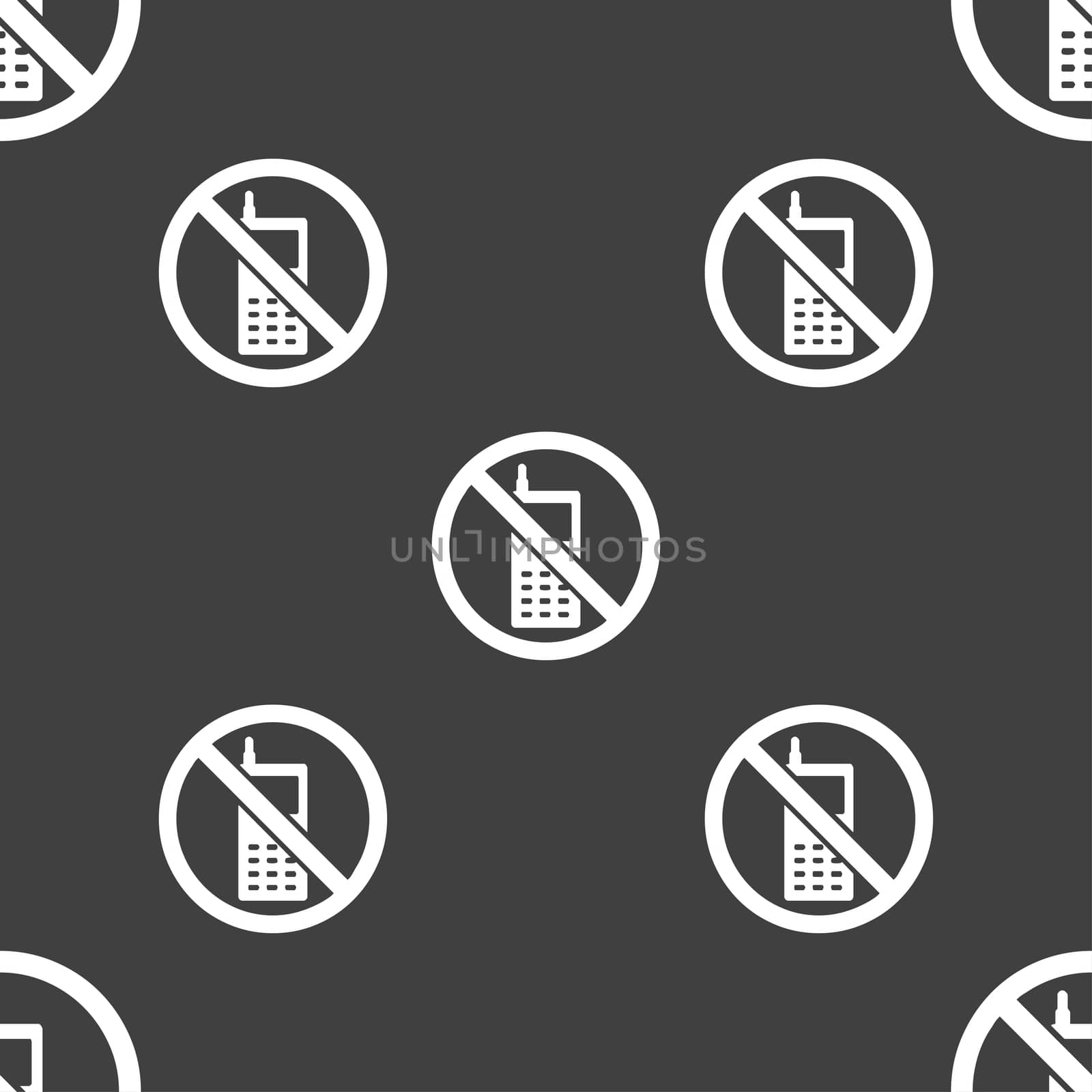 mobile phone is prohibited icon sign. Seamless pattern on a gray background. illustration