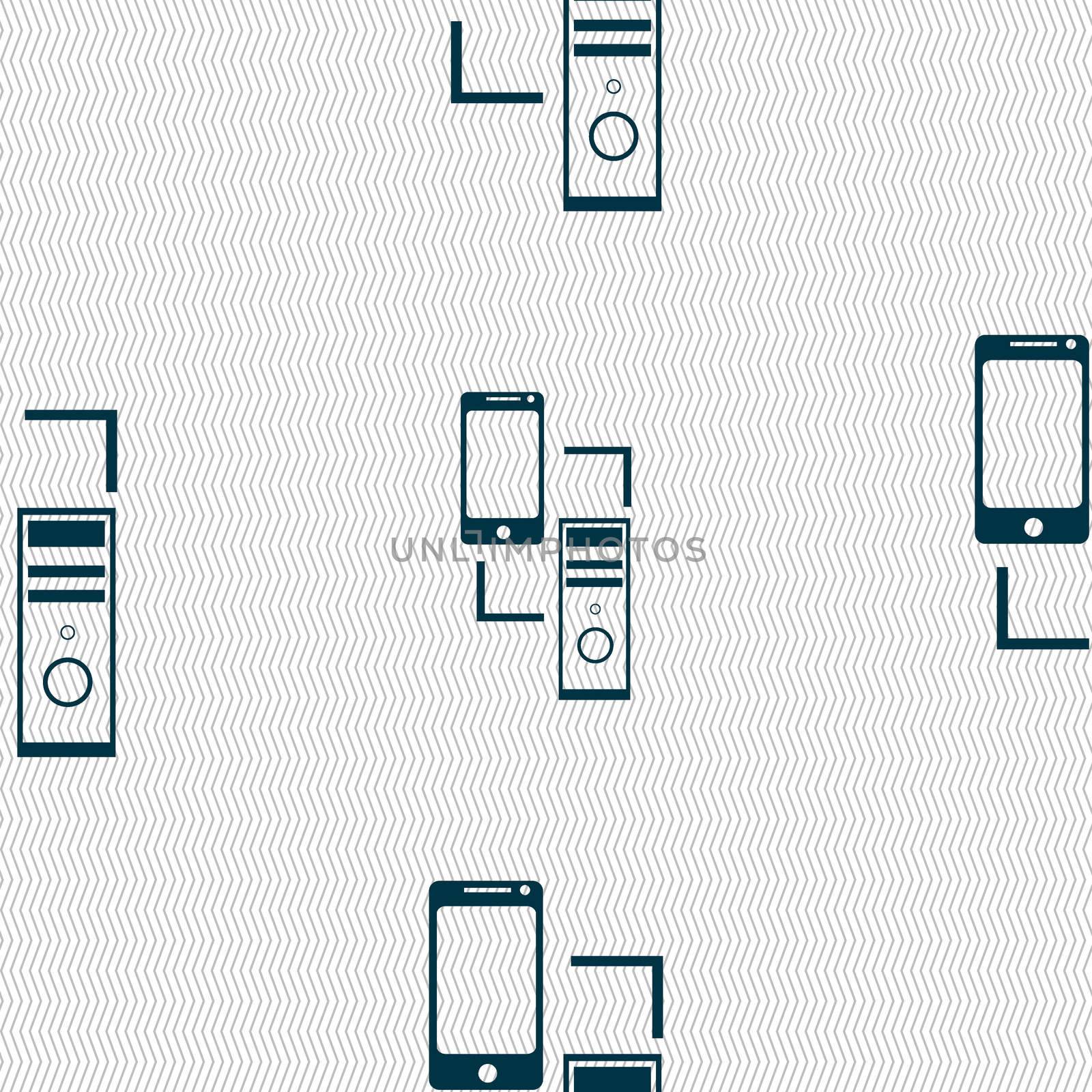 Synchronization sign icon. communicators sync symbol. Data exchange. Seamless abstract background with geometric shapes. illustration