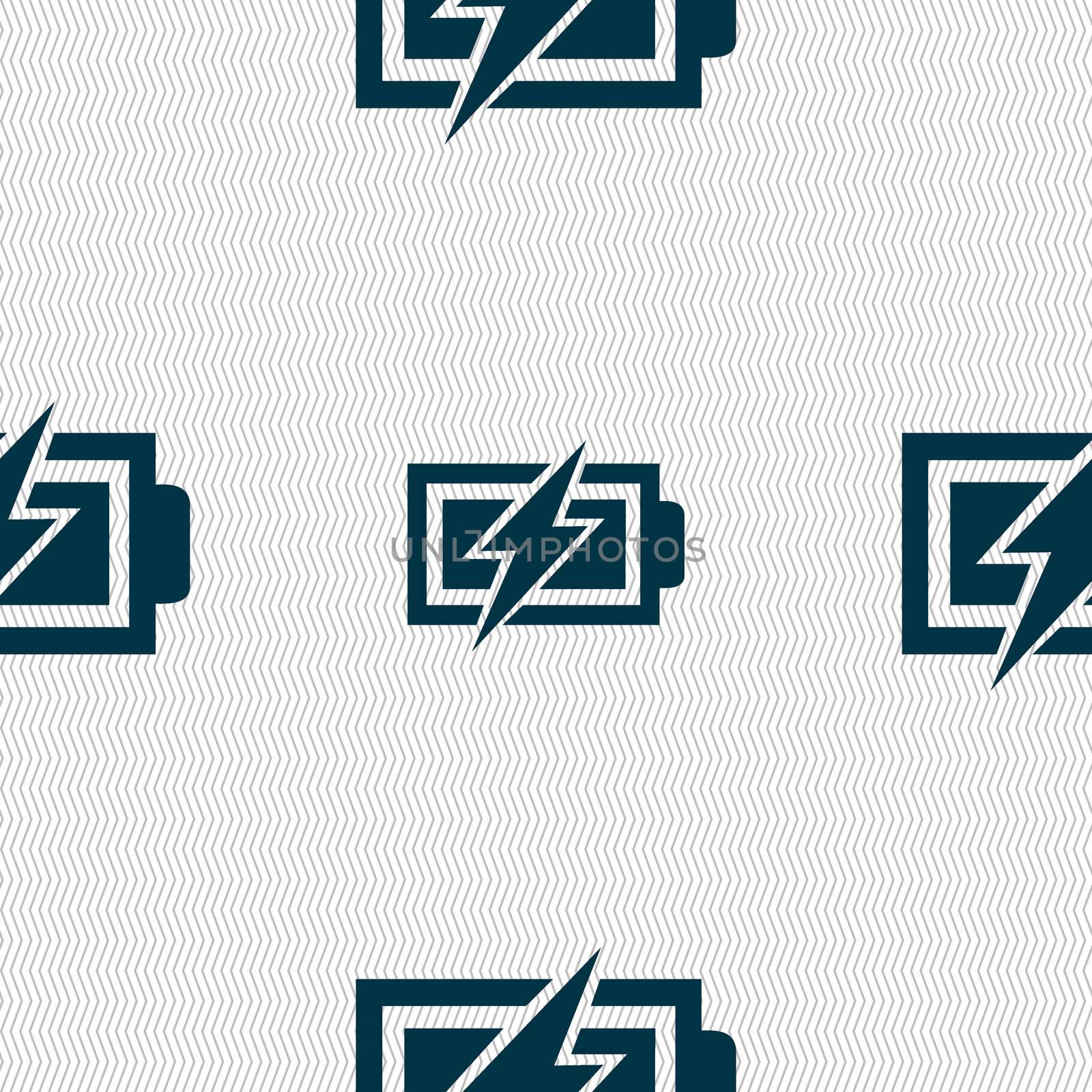 Battery charging sign icon. Lightning symbol. Seamless abstract background with geometric shapes.  by serhii_lohvyniuk