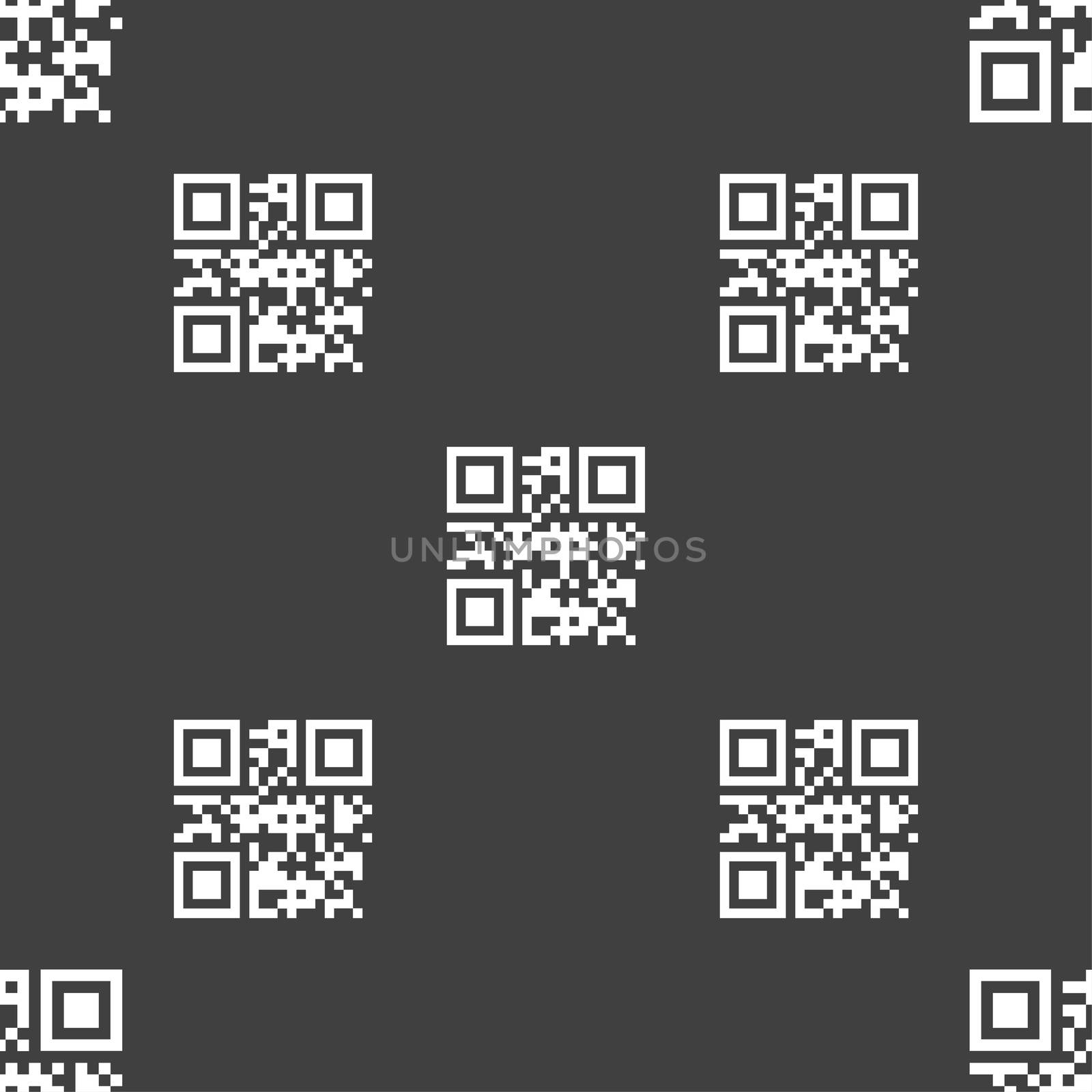 Qr code icon sign. Seamless pattern on a gray background.  by serhii_lohvyniuk