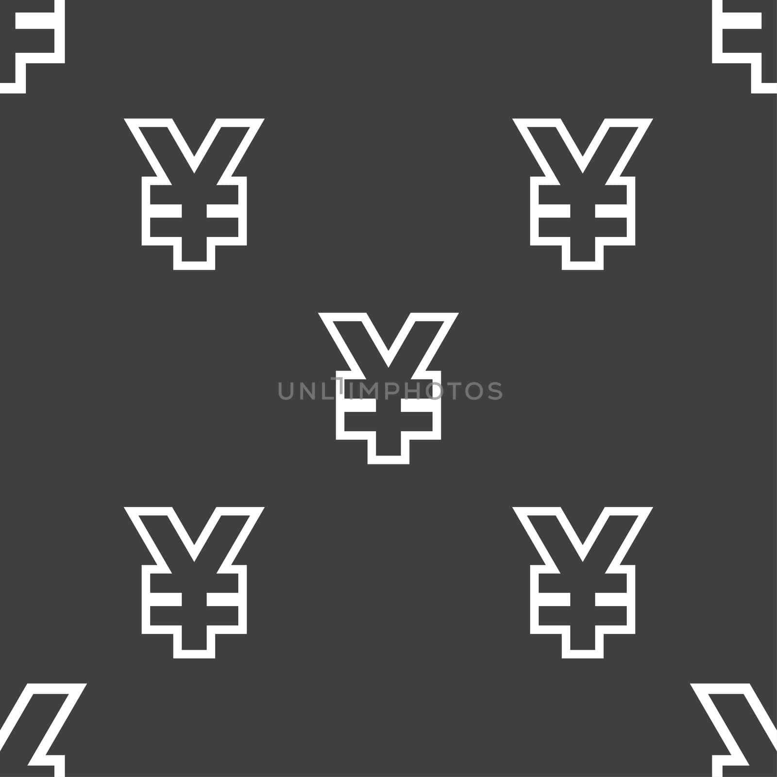 Yen JPY icon sign. Seamless pattern on a gray background.  by serhii_lohvyniuk