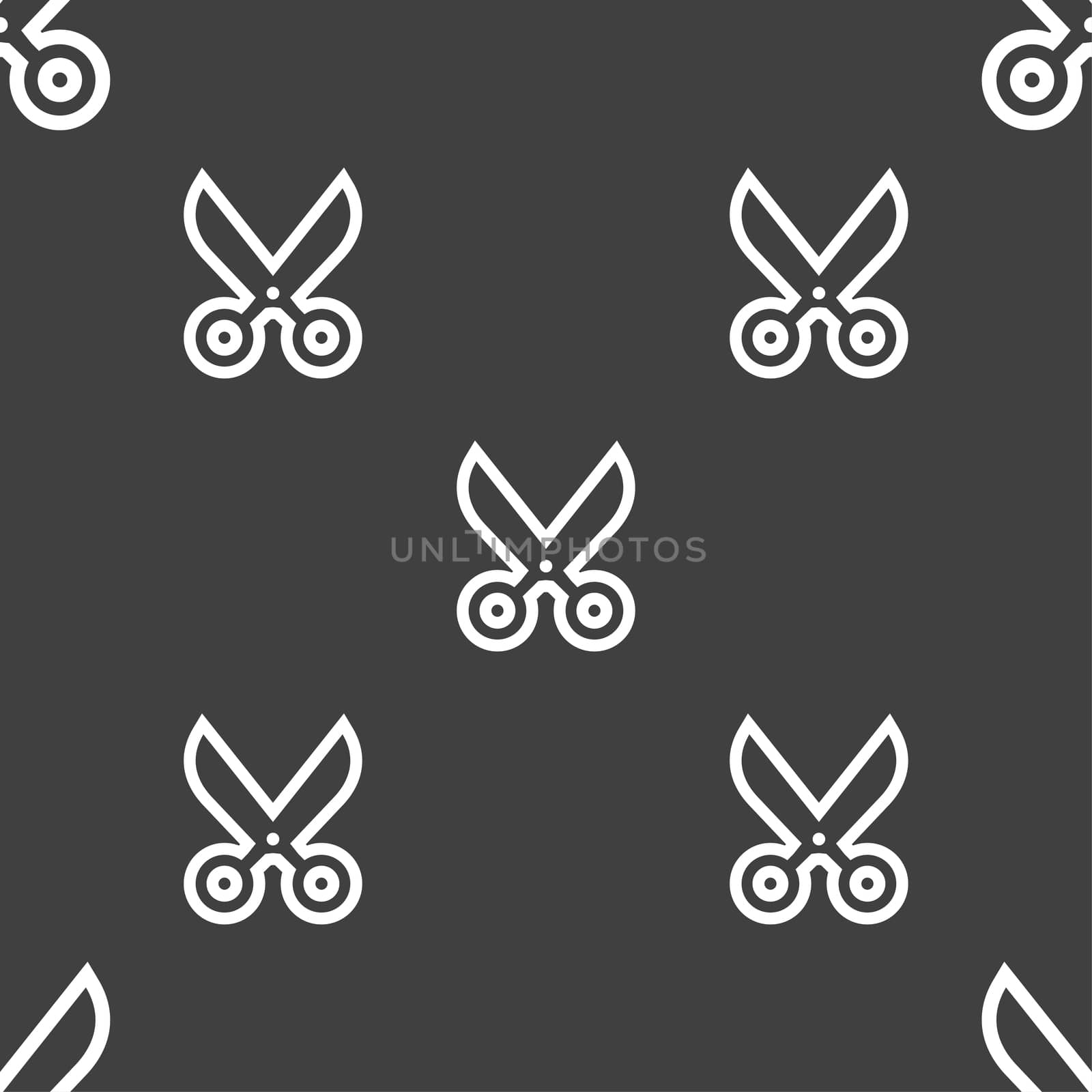 scissors icon sign. Seamless pattern on a gray background.  by serhii_lohvyniuk