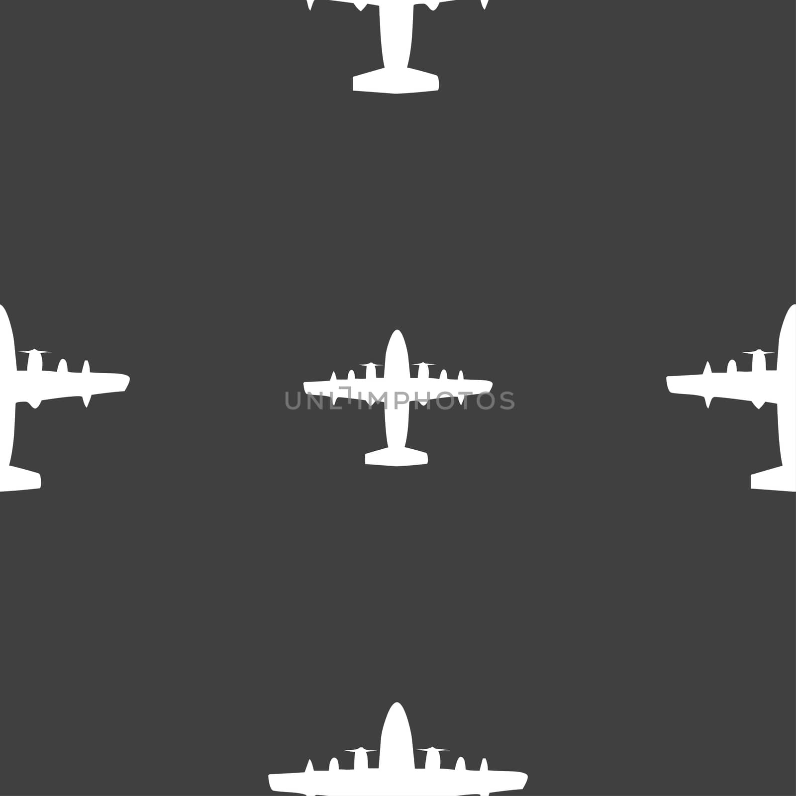 aircraft icon sign. Seamless pattern on a gray background.  by serhii_lohvyniuk
