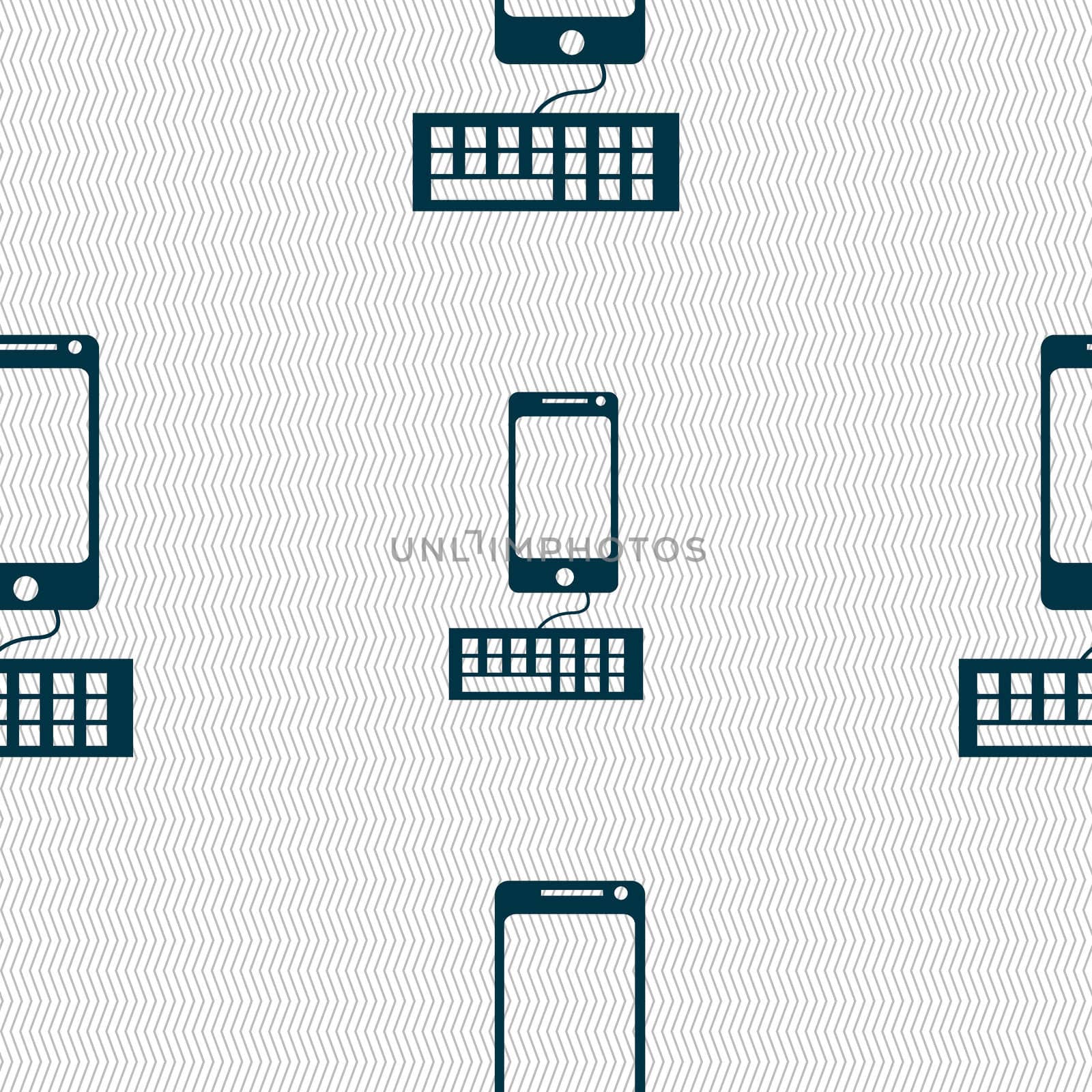 Computer keyboard and smatphone Icon. Seamless abstract background with geometric shapes. illustration