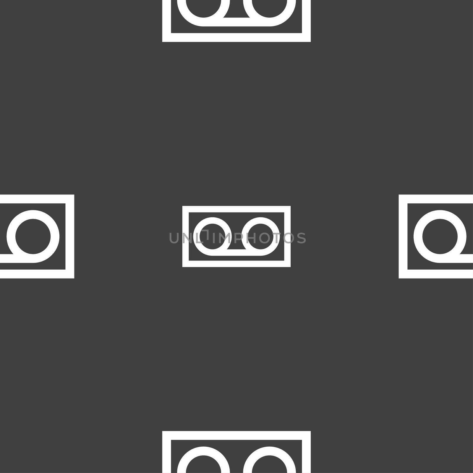audio cassette icon sign. Seamless pattern on a gray background. illustration