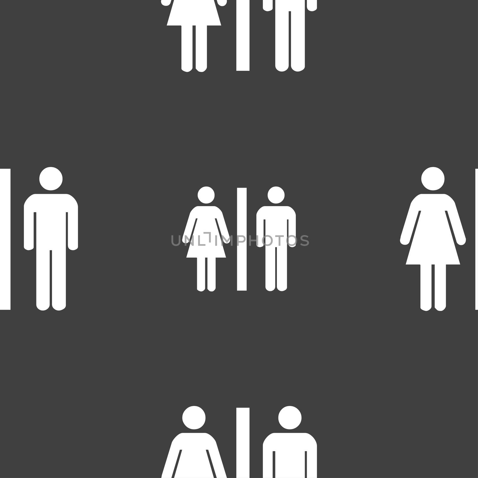 silhouette of a man and a woman icon sign. Seamless pattern on a gray background. illustration