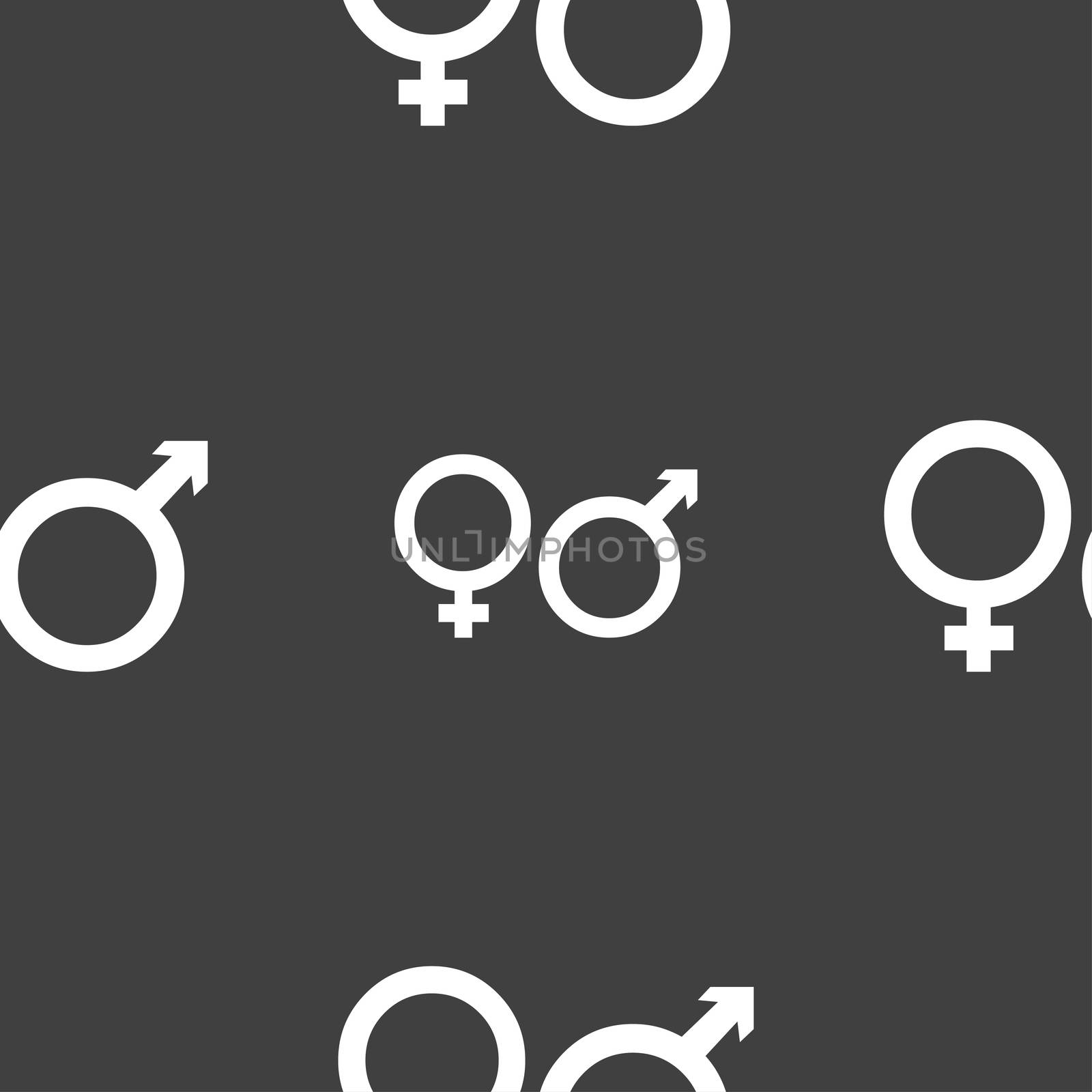 male and female icon sign. Seamless pattern on a gray background.  by serhii_lohvyniuk