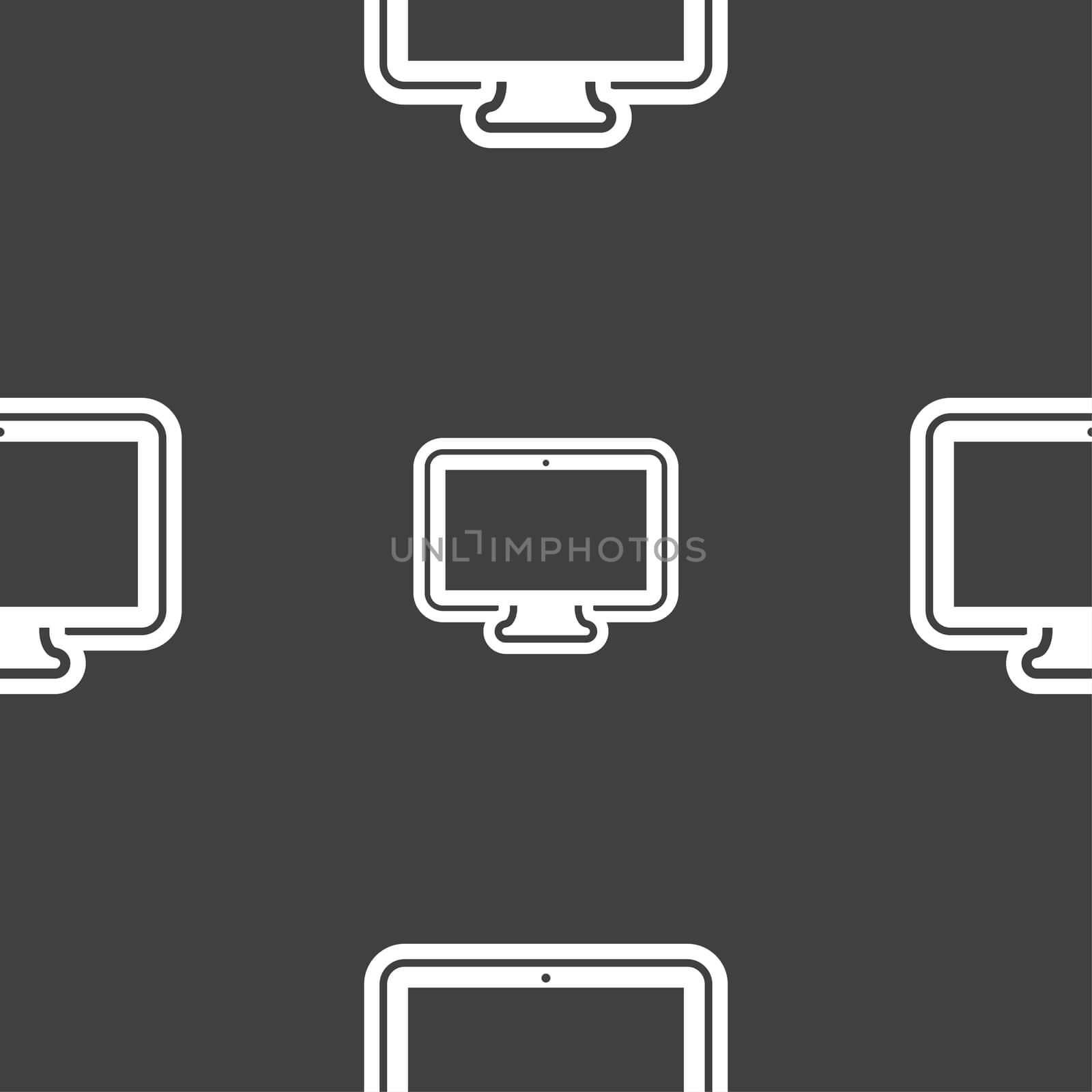 monitor icon sign. Seamless pattern on a gray background. illustration