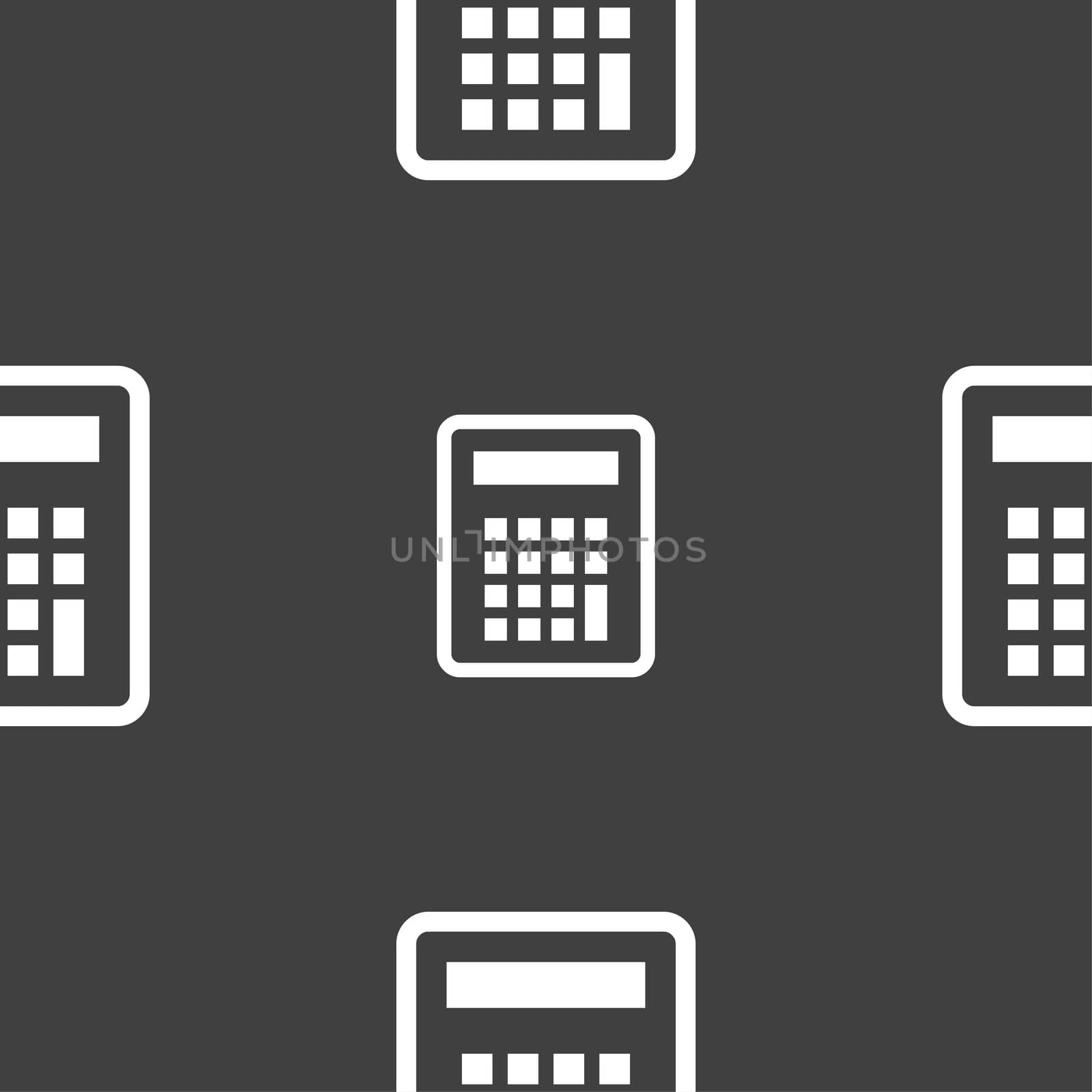 Calculator icon sign. Seamless pattern on a gray background.  by serhii_lohvyniuk