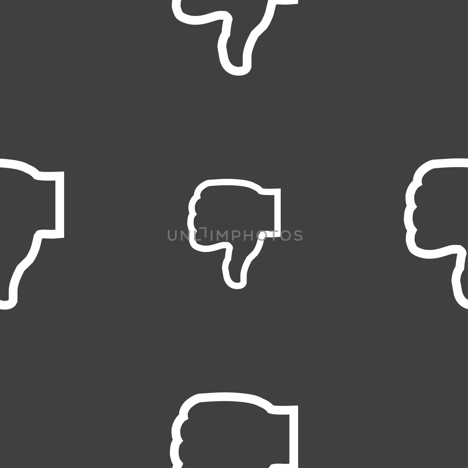 Dislike icon sign. Seamless pattern on a gray background.  by serhii_lohvyniuk