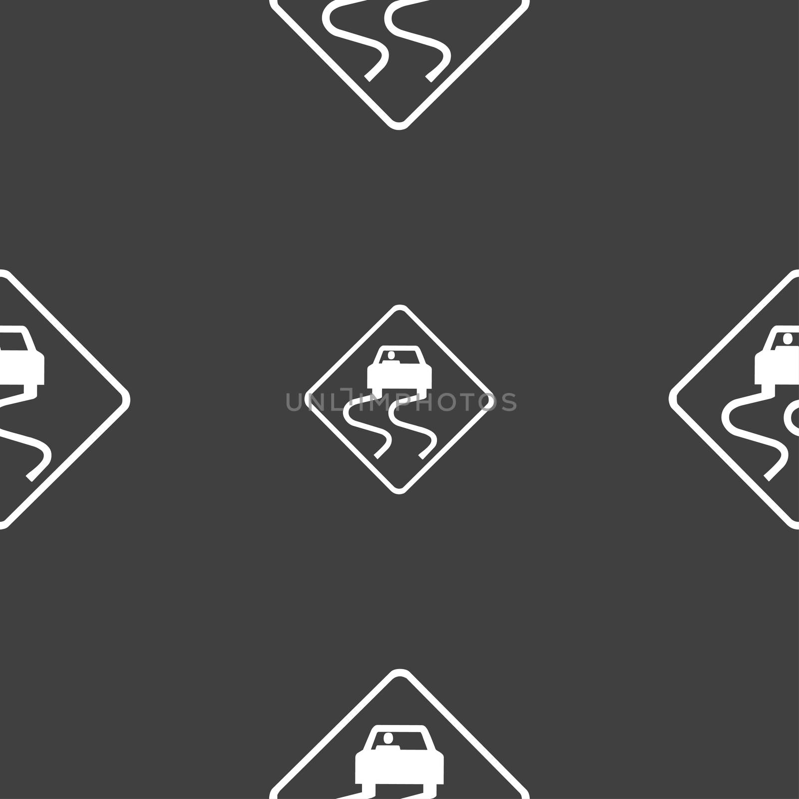 Road slippery icon sign. Seamless pattern on a gray background. illustration