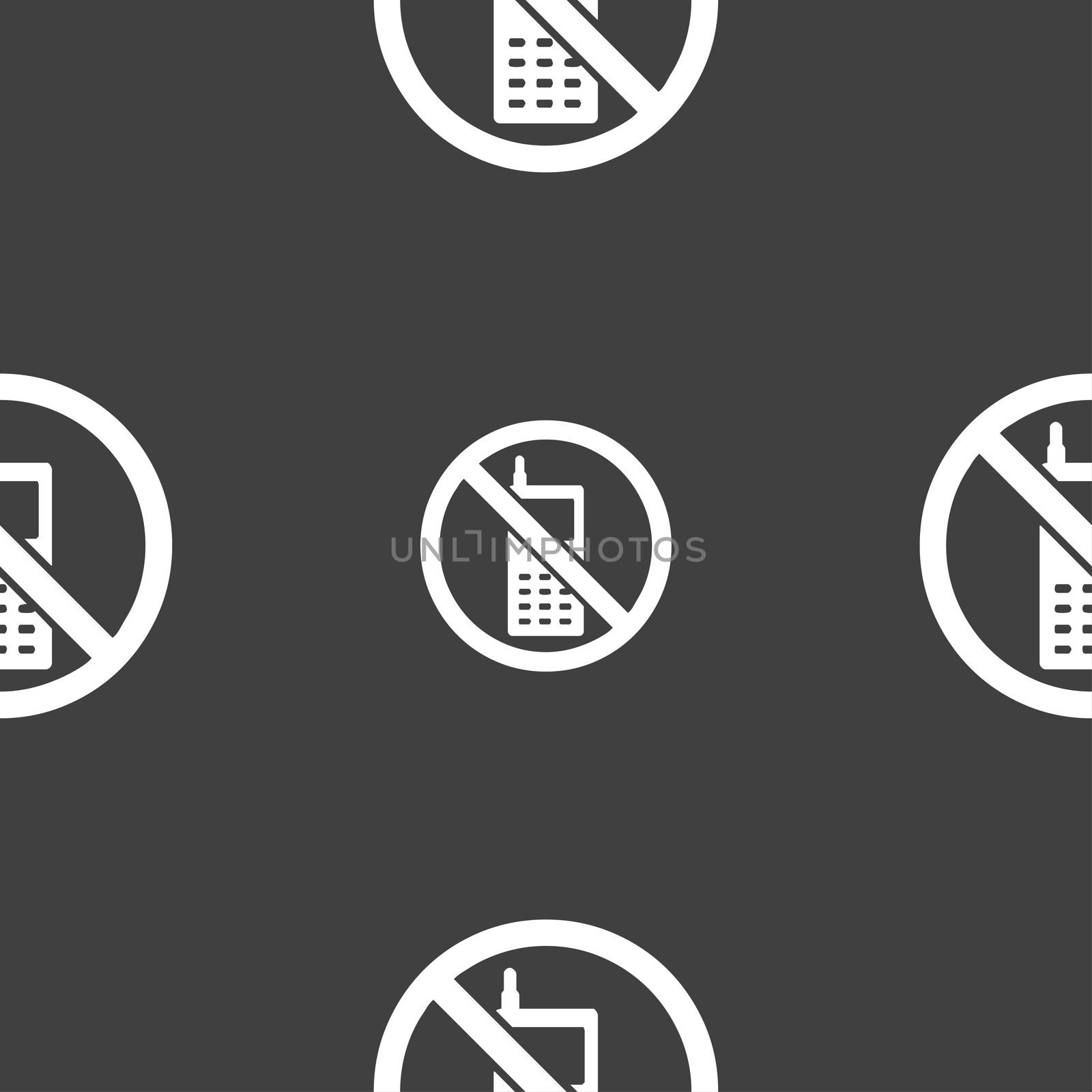 mobile phone is prohibited icon sign. Seamless pattern on a gray background. illustration